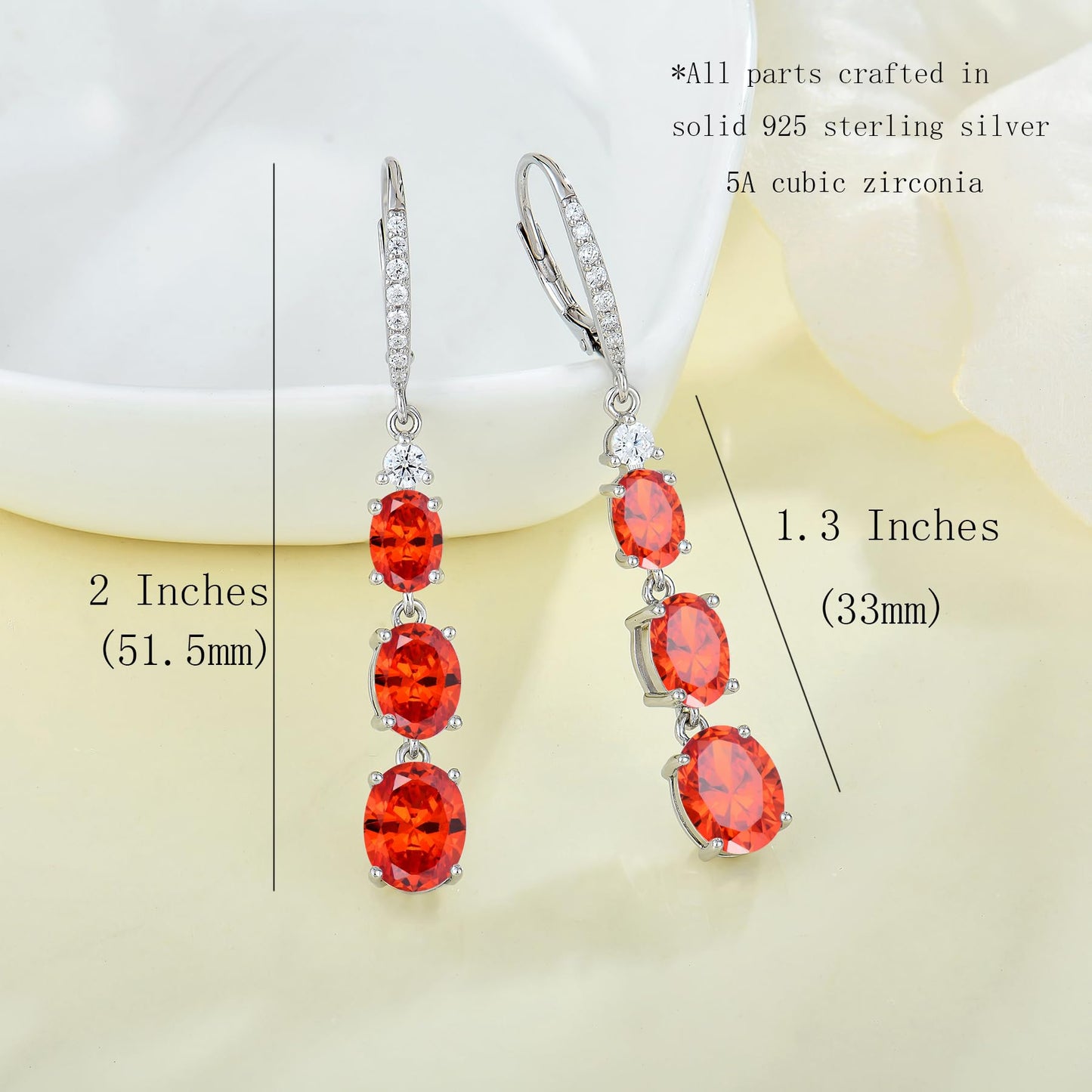 Aprila Women 925 Sterling Silver Birthstone 3-stone Leverback Drop Dangle Earrings with 5A Cubic Zirconia Jewelry for Her