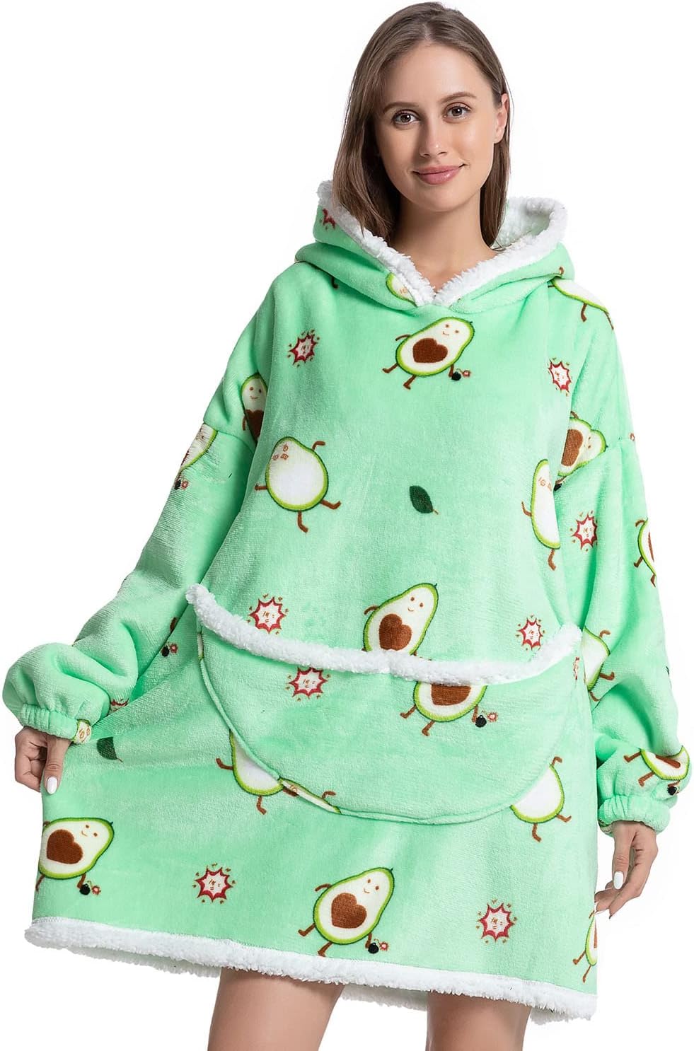 Wenlia Oversized Blanket Hoodie for Adult and Kids, Stylish Sherpa Hoodie Blanket Super Warm Sweatshirt One Size Fits All