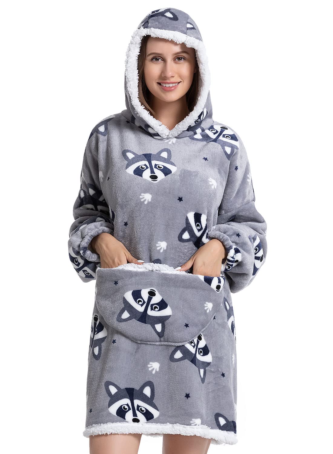 Wenlia Oversized Blanket Hoodie for Adult and Kids, Stylish Sherpa Hoodie Blanket Super Warm Sweatshirt One Size Fits All