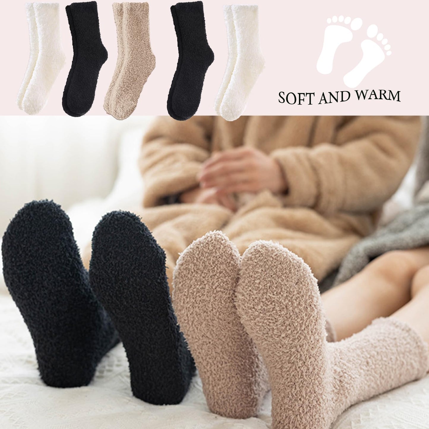 VoJoPi Fuzzy Socks for Women, Size 5-10, 5 Pairs Warm Fluffy Winter Bed Socks Cozy Sleeping Socks, Gifts Christmas Socks