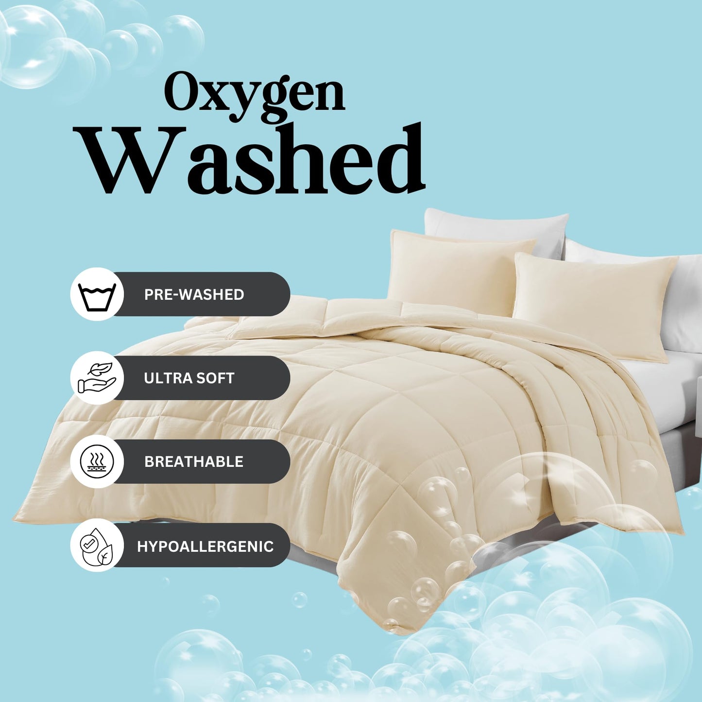 Comforter Set Queen Size - Goose Down Alternative – Washed Ultra-Soft - Premium All Season Warmth Bedding Set (Queen, French Blue)