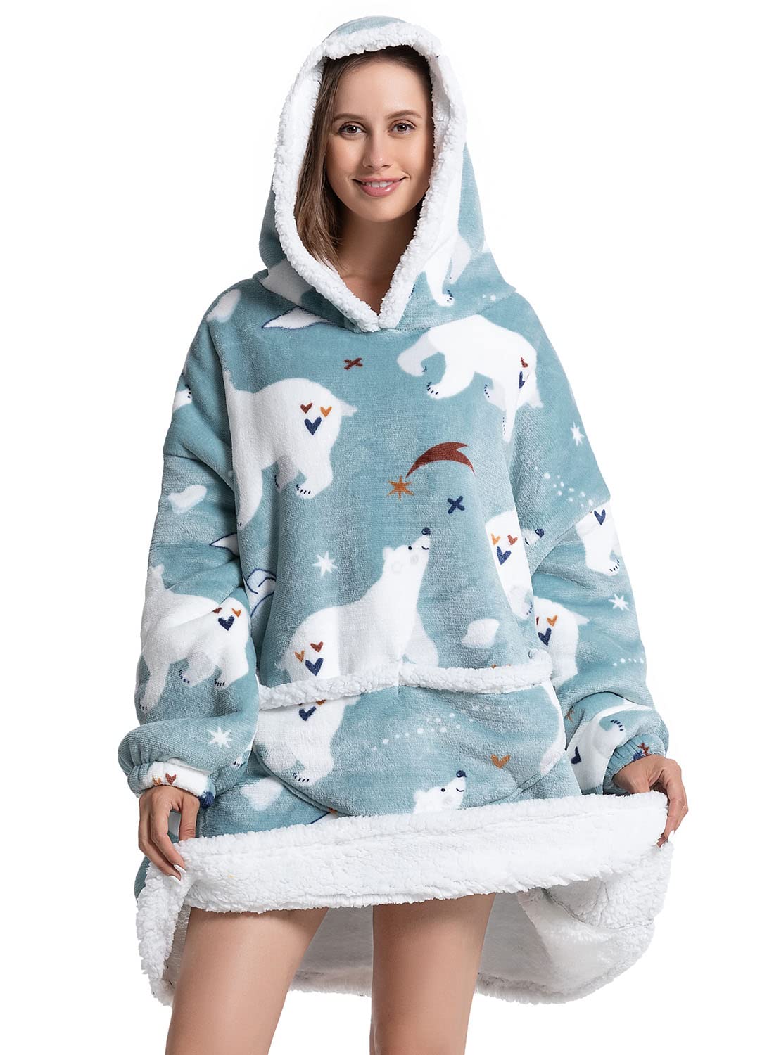 Wenlia Oversized Blanket Hoodie for Adult and Kids, Stylish Sherpa Hoodie Blanket Super Warm Sweatshirt One Size Fits All