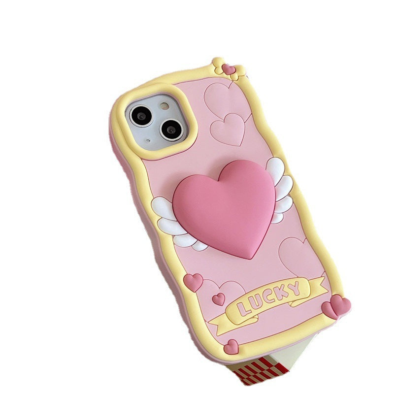 Stereo Heart Wings Cream Phone Case