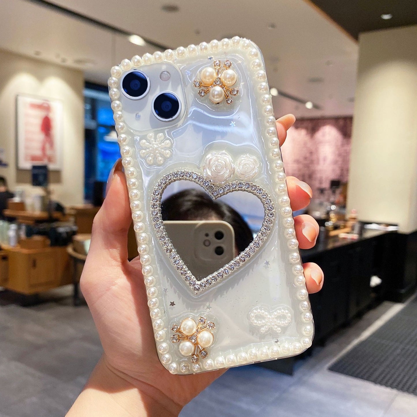 Love Pearl Mirror Transparent Phone Case