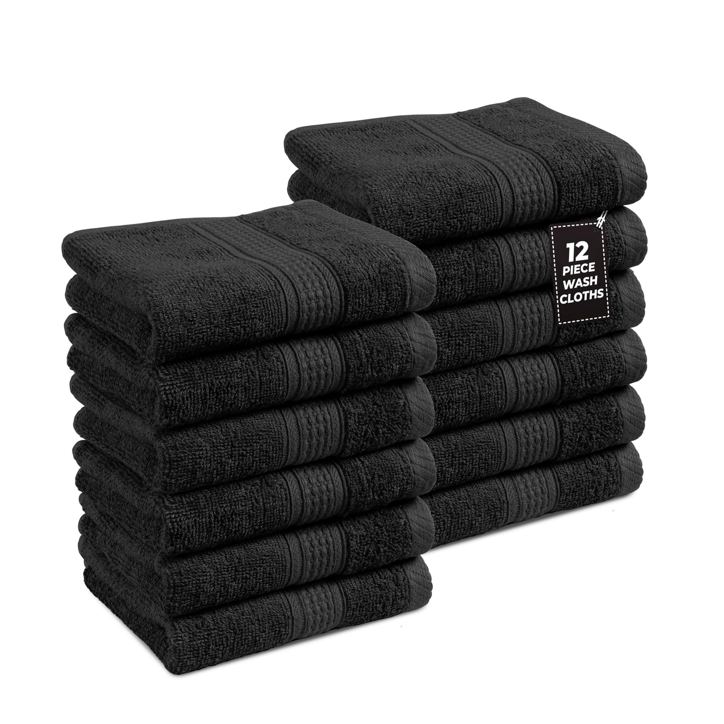 Premium 12 Pack Wash Cloths Set - 13x13 Inches, Highly Absorbent 100% Cotton Towels for Bathroom, Spa, Gym, Face - Grey