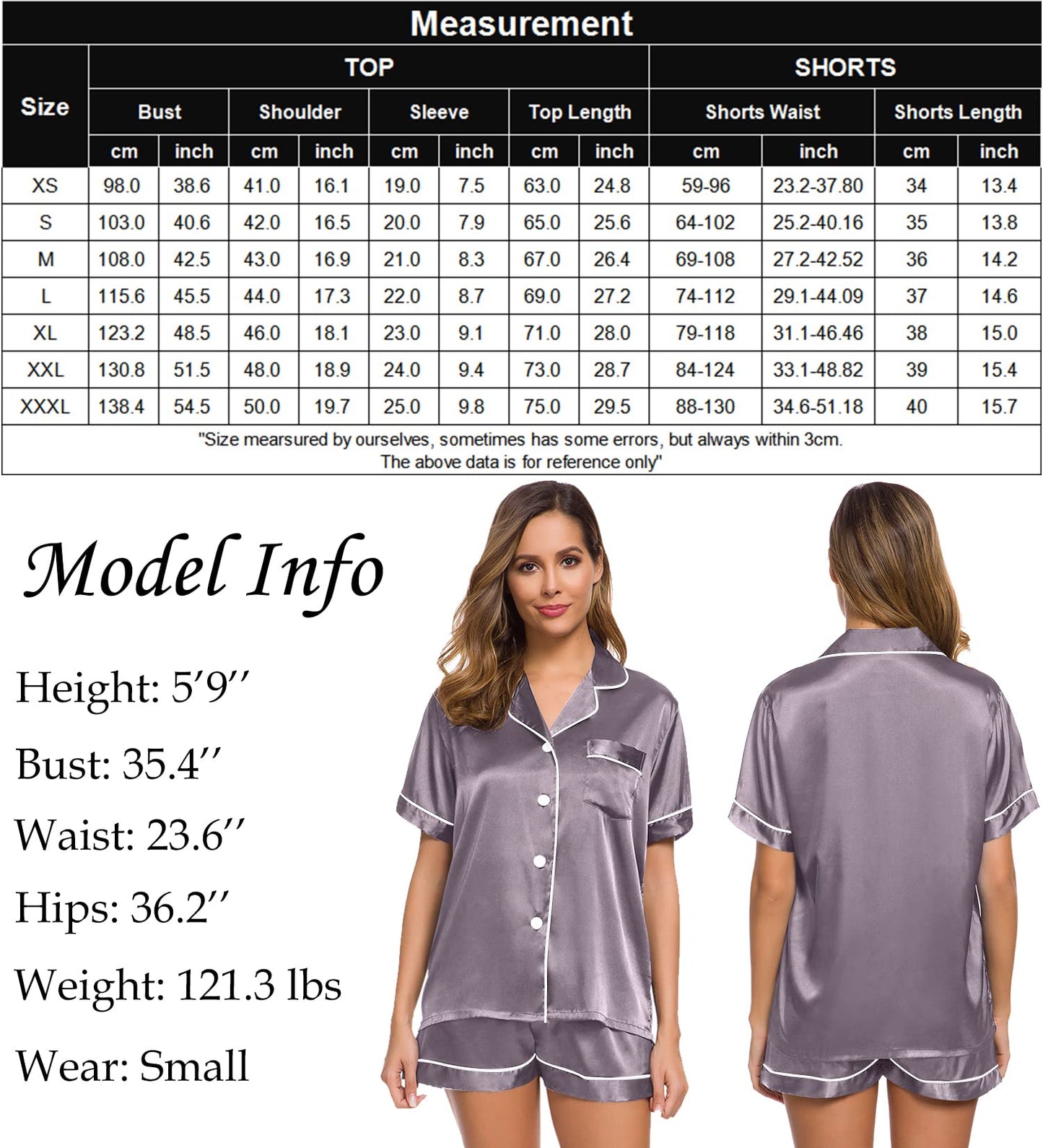 SWOMOG Womens Silk Satin Pajamas Set Short Sleeve Button Down Sleepwear Loungewear 2 Pcs Pj Sets