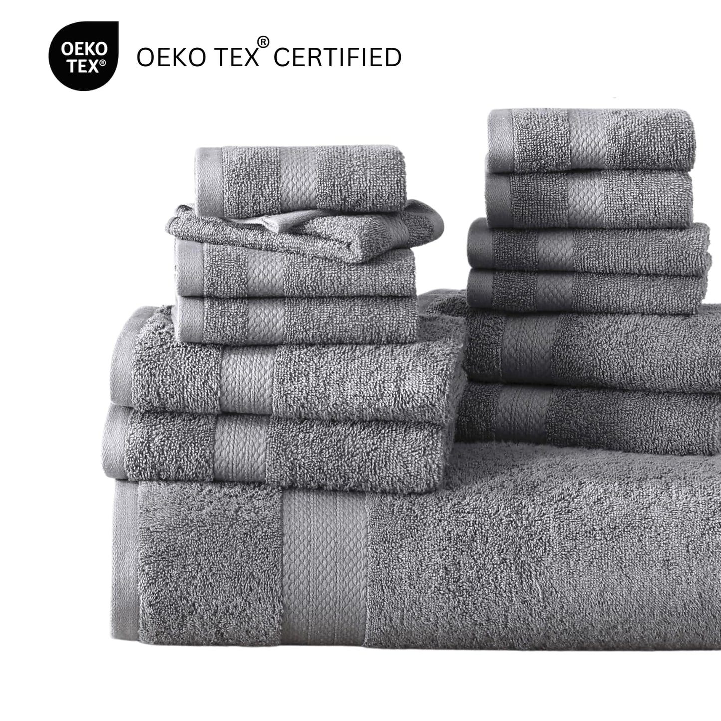 LANE LINEN 100% Cotton Bath Towels for Bathroom Set-Space Grey Bath Towel Set, 2 Luxury Bath Towels Extra Large, 4 Space Grey Hand Towels for Bathroom and 4 Washcloths Sets- 10 PC Bathroom Towels Set