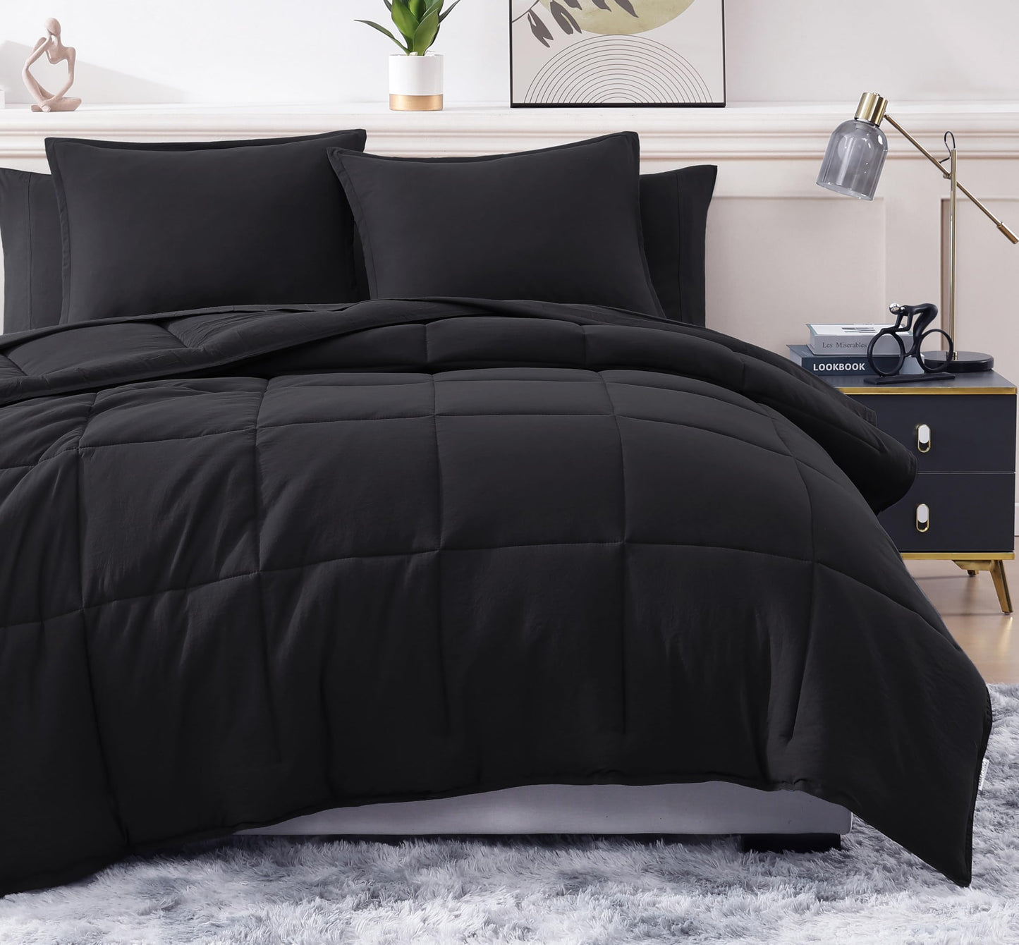 King Size Comforter Set Washed - 7 Pieces King Size Bed in A Bag, Bedding Sets with Comforters, Sheets, Pillowcases & Shams - Mineral