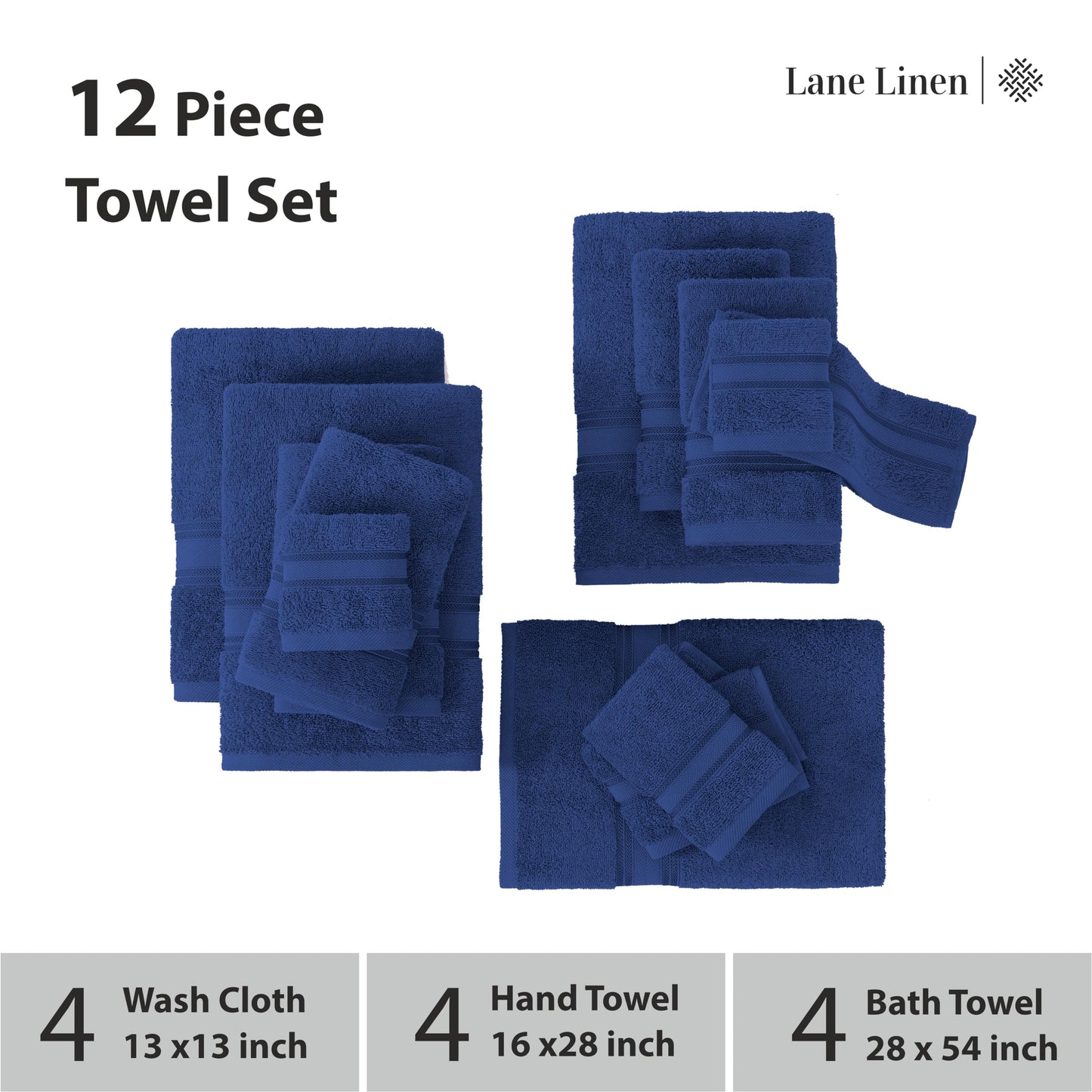 LANE LINEN Luxury Bath Towels Set - 6 Piece 100% CottonBathroom Zero Twist Shower Extra Absorbent Towel Super Soft 2 Hand Wash Cloths White