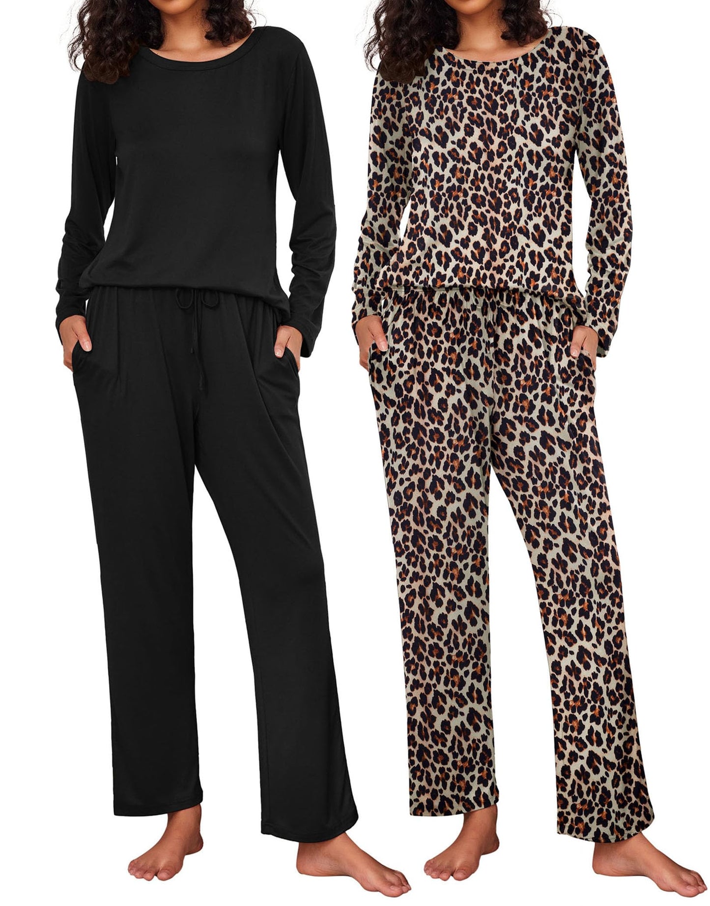 Ekouaer 2 Pack Women's Pajama Set Soft Long Sleeve Sleepwear Loungewear Pjs Sets with Pockets