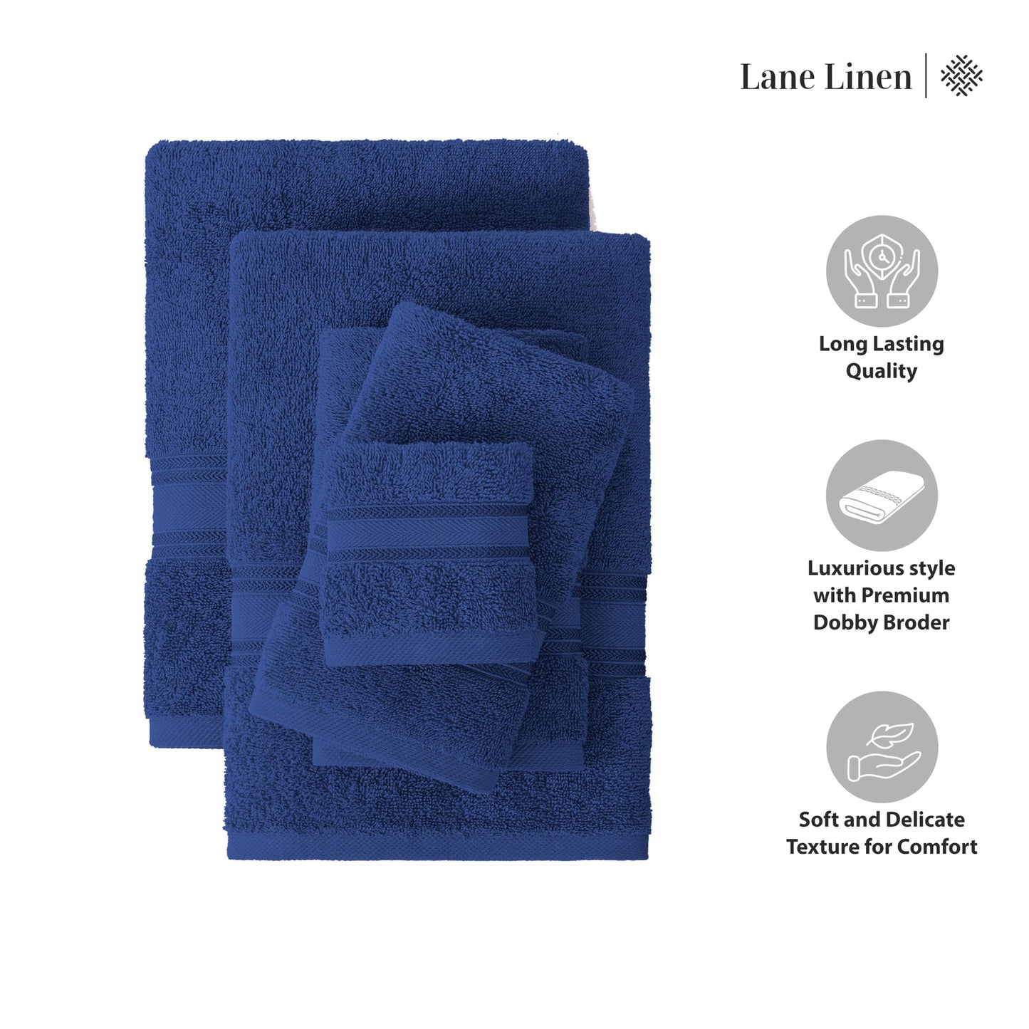 LANE LINEN Luxury Bath Towels Set - 6 Piece 100% CottonBathroom Zero Twist Shower Extra Absorbent Towel Super Soft 2 Hand Wash Cloths White