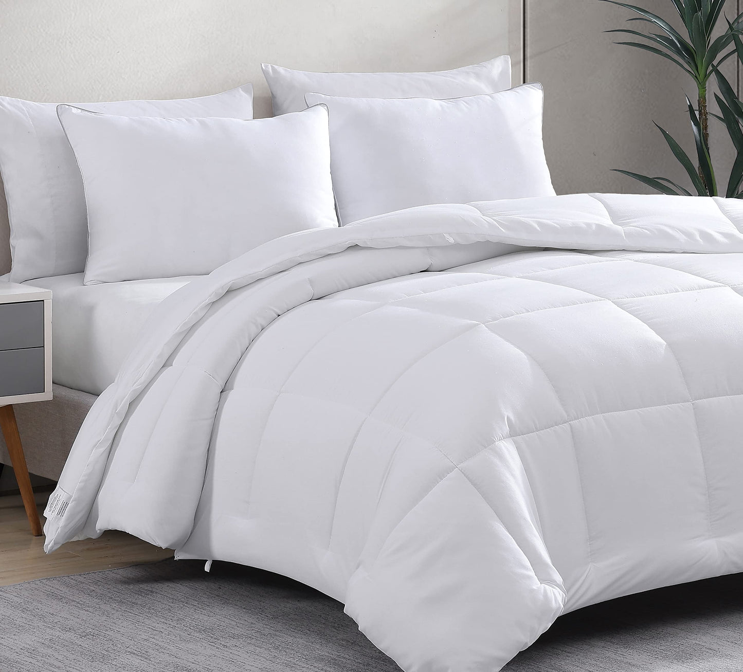 Comforter Queen Size Down Alternative Microfiber Quilted Solid Comforter/Duvet Insert - Ultra Soft Hypoallergenic Bedding - Medium Warmth for All Seasons Queen Comforter - White