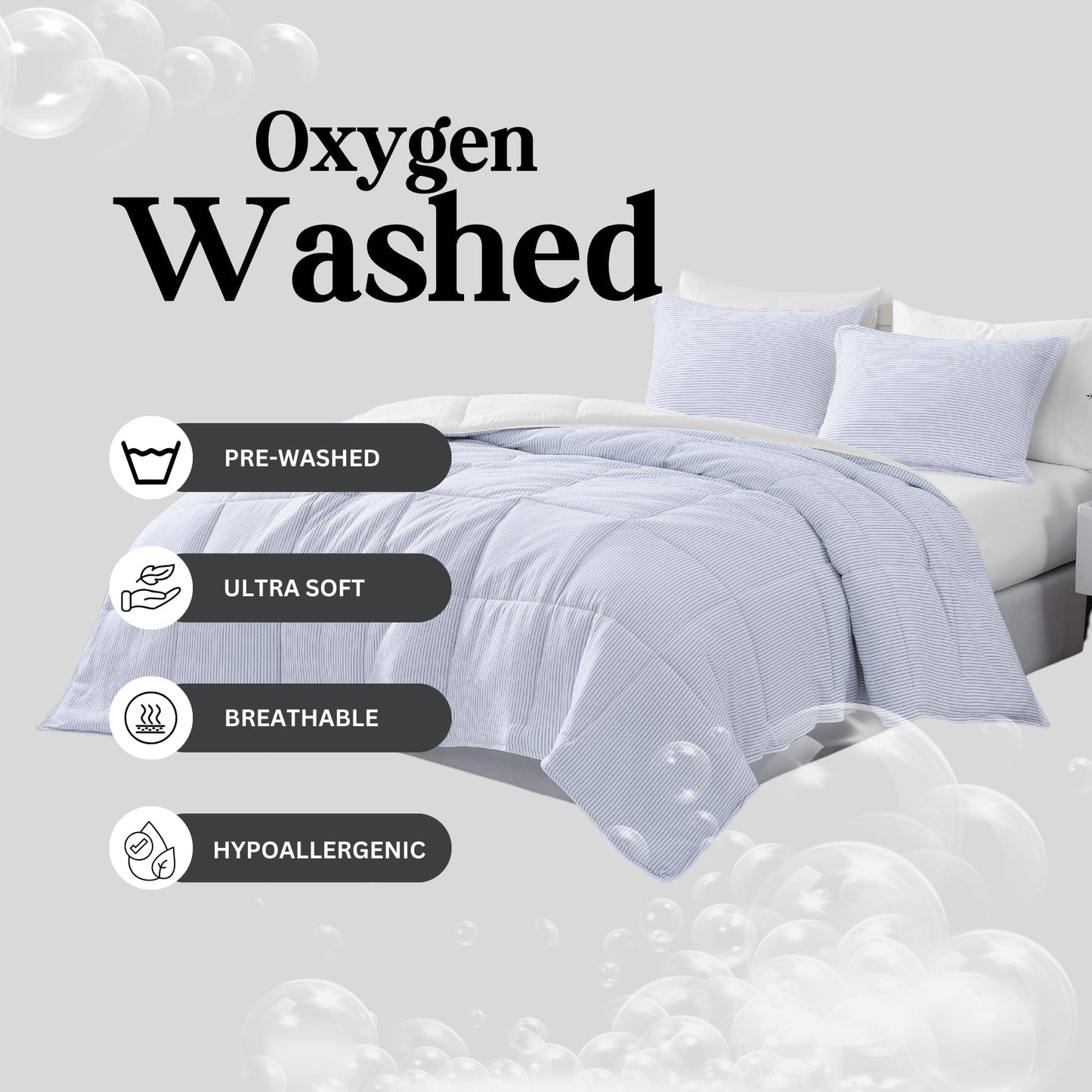 Comforter Set Queen Size - Goose Down Alternative – Washed Ultra-Soft - Premium All Season Warmth Bedding Set (Queen, French Blue)