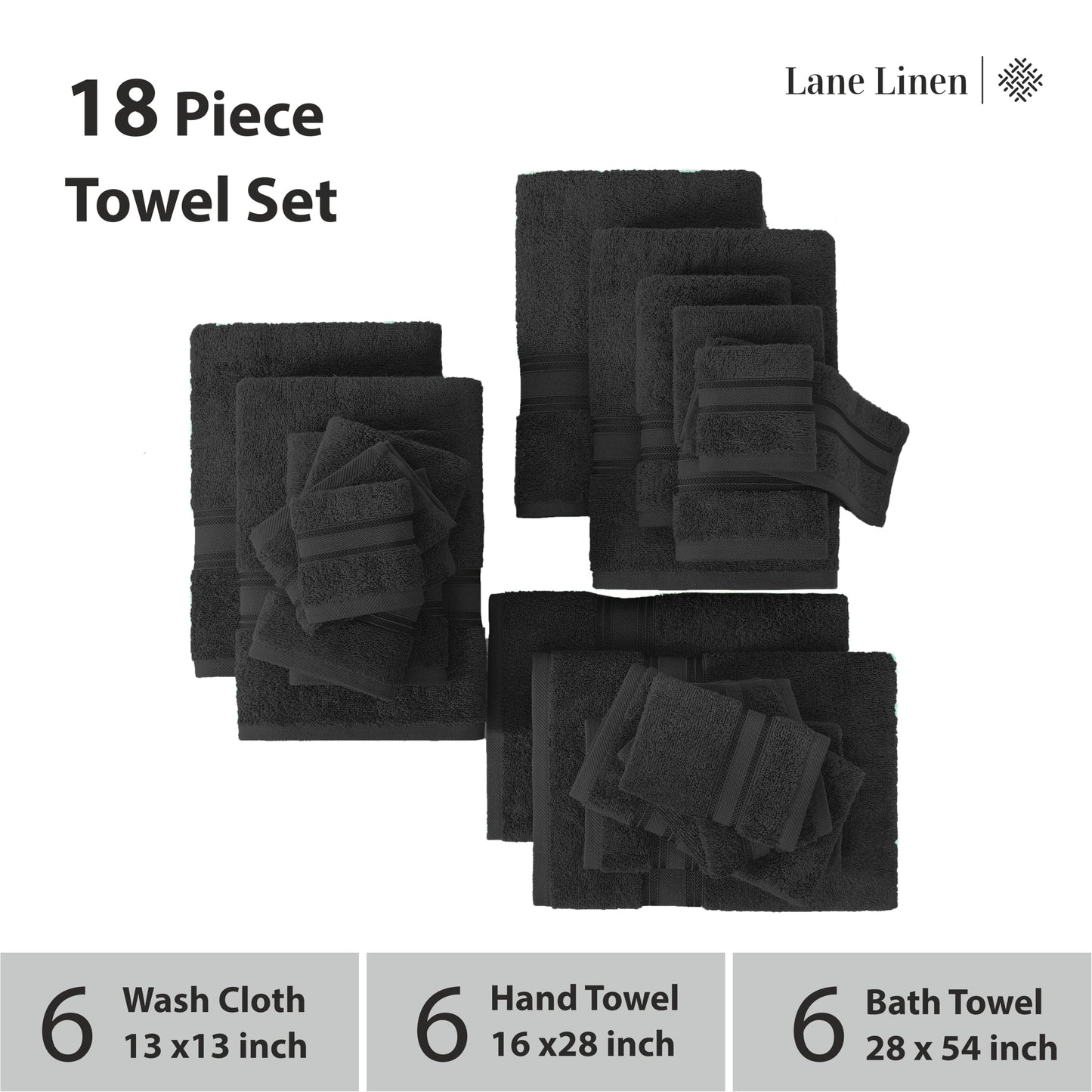 LANE LINEN Luxury Bath Towels Set - 6 Piece 100% CottonBathroom Zero Twist Shower Extra Absorbent Towel Super Soft 2 Hand Wash Cloths White