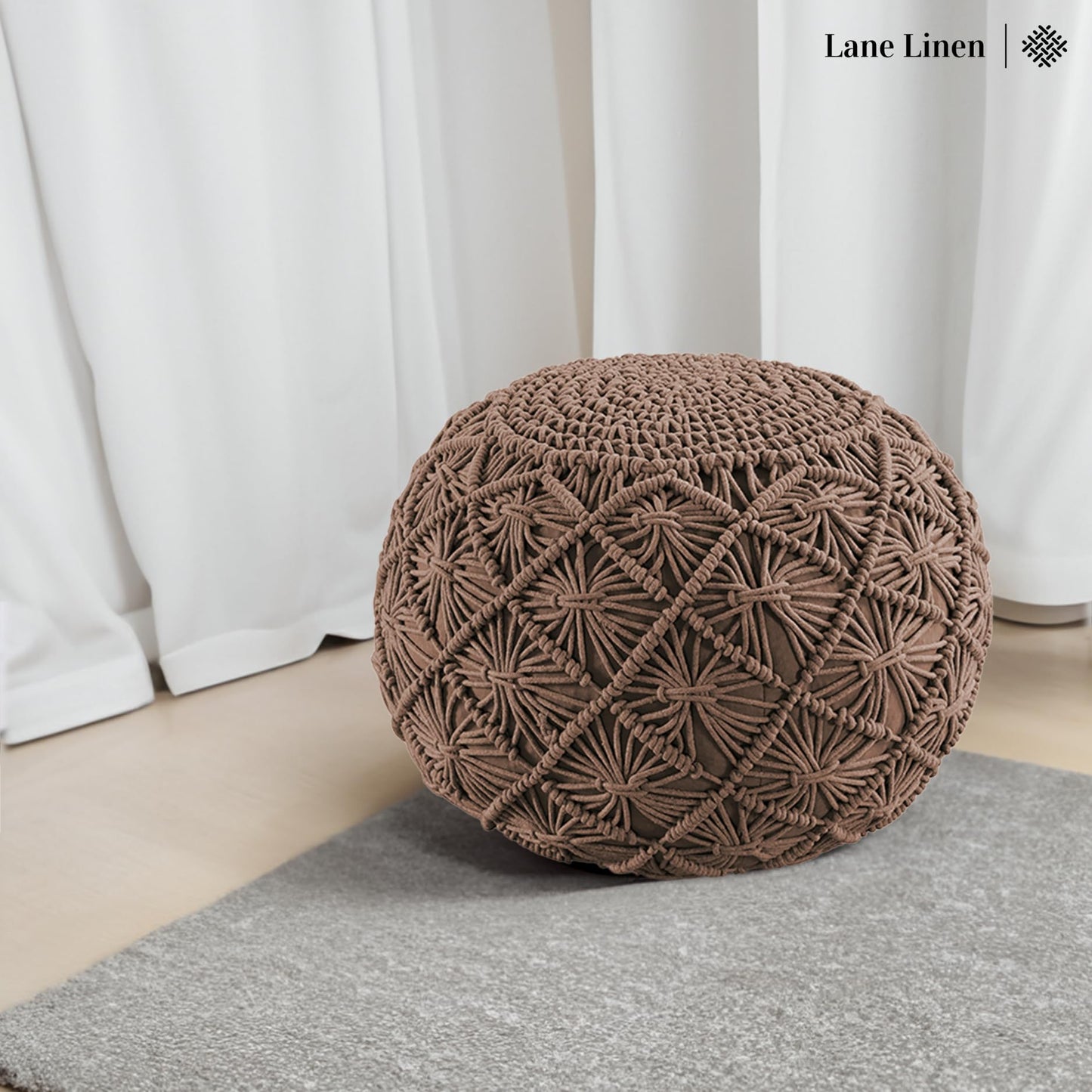 LANE LINEN Hand Knitted Cable Style Dori Pouf - Wine, Floor Ottoman - 100% Cotton Braid Cord - Handmade & Hand Stitched - Truly one of a Kind Seating - 20 Diameter x 14 Height