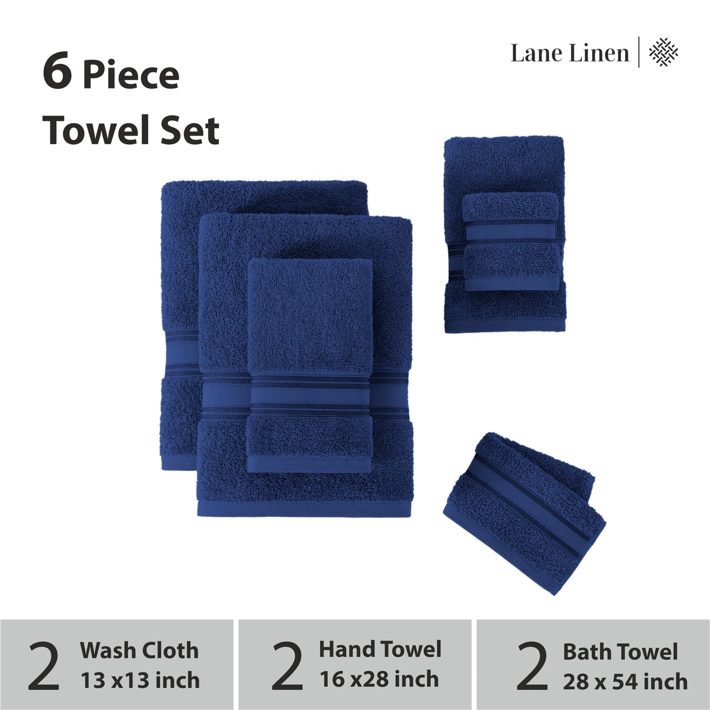 LANE LINEN Luxury Bath Towels Set - 6 Piece 100% CottonBathroom Zero Twist Shower Extra Absorbent Towel Super Soft 2 Hand Wash Cloths White