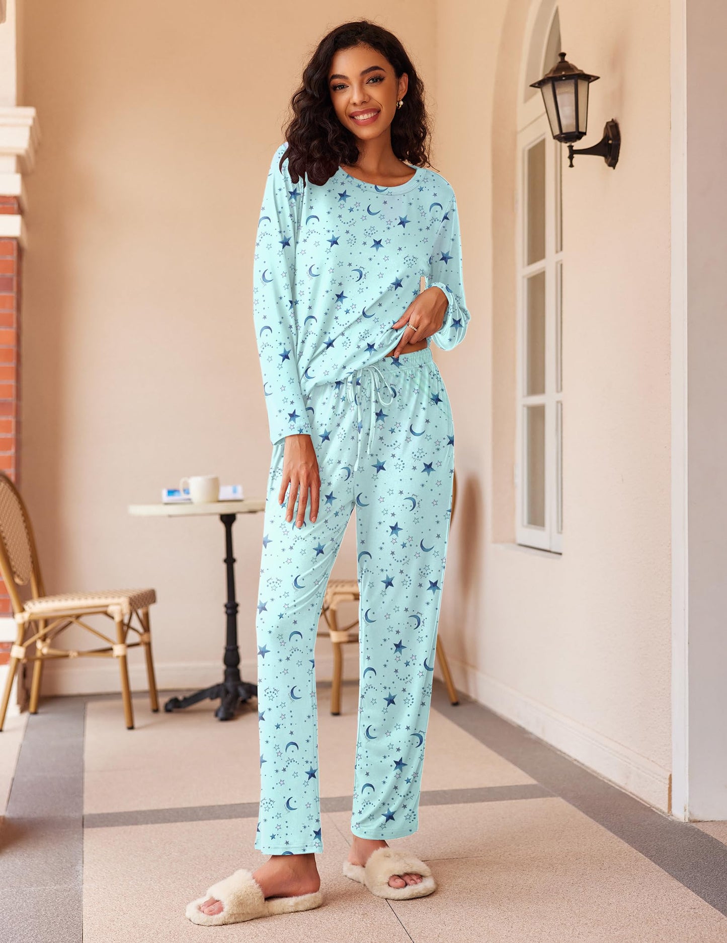 Ekouaer 2 Pack Women's Pajama Set Soft Long Sleeve Sleepwear Loungewear Pjs Sets with Pockets