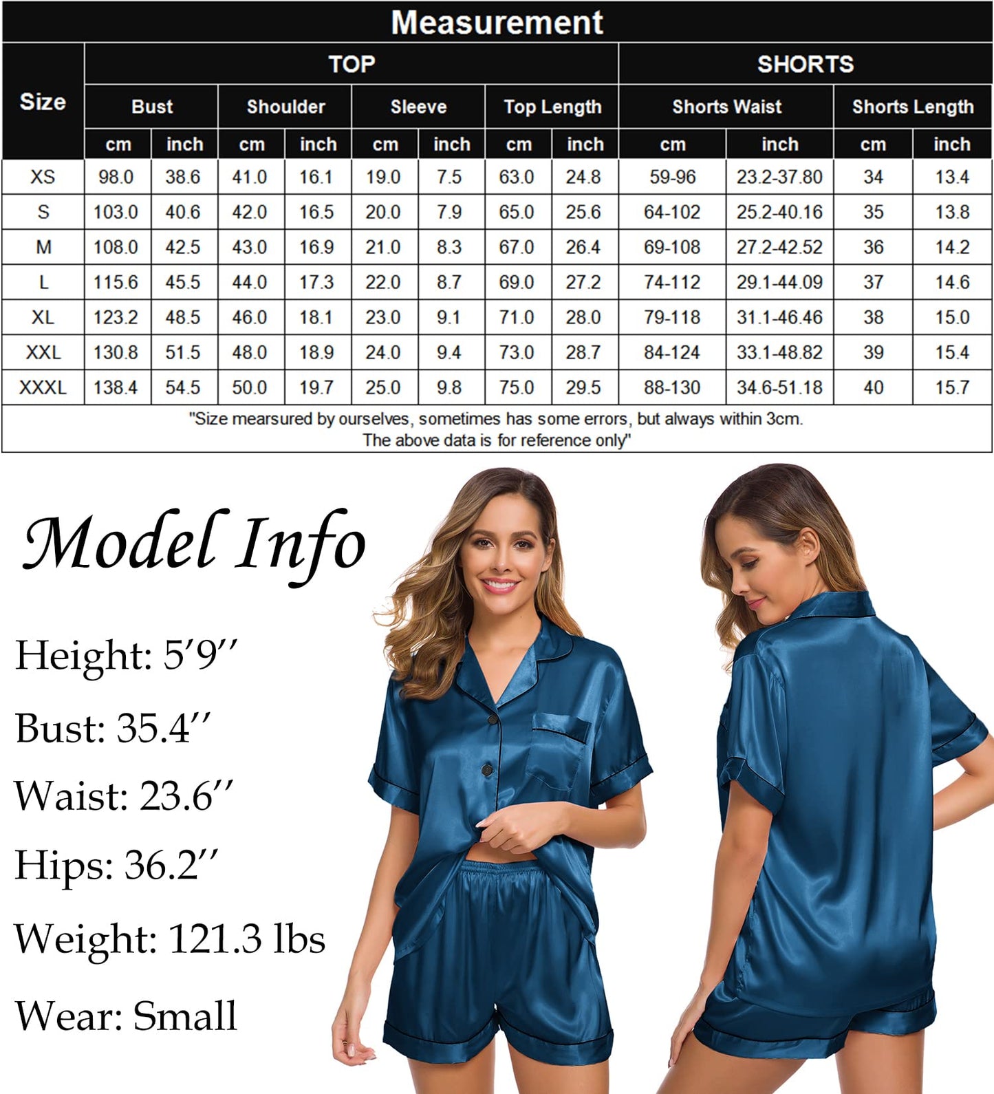 SWOMOG Womens Silk Satin Pajamas Set Short Sleeve Button Down Sleepwear Loungewear 2 Pcs Pj Sets