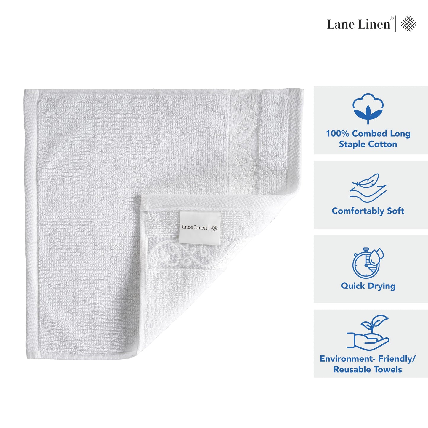 Premium 12 Pack Wash Cloths Set - 13x13 Inches, Highly Absorbent 100% Cotton Towels for Bathroom, Spa, Gym, Face - Grey