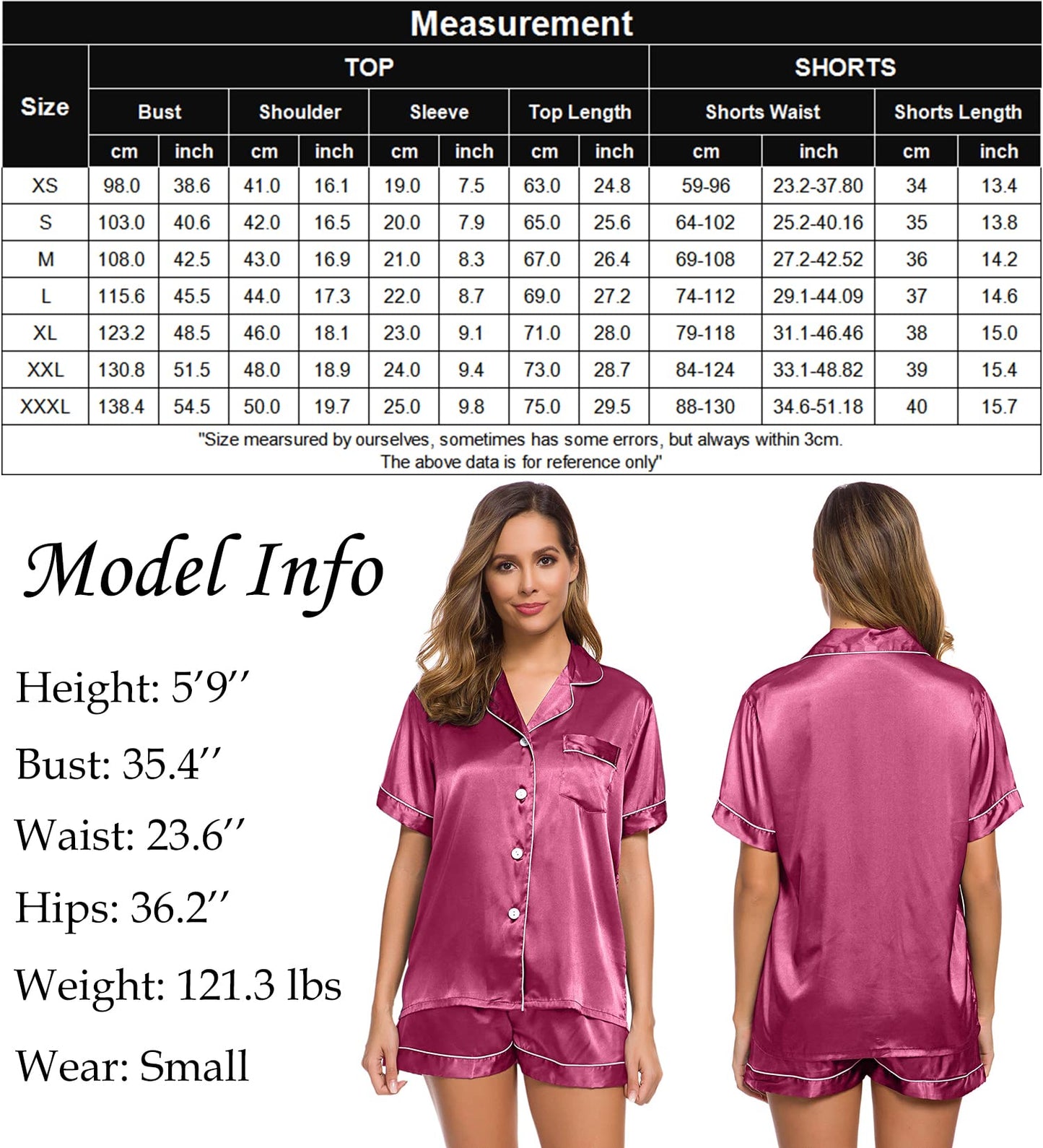 SWOMOG Womens Silk Satin Pajamas Set Short Sleeve Button Down Sleepwear Loungewear 2 Pcs Pj Sets