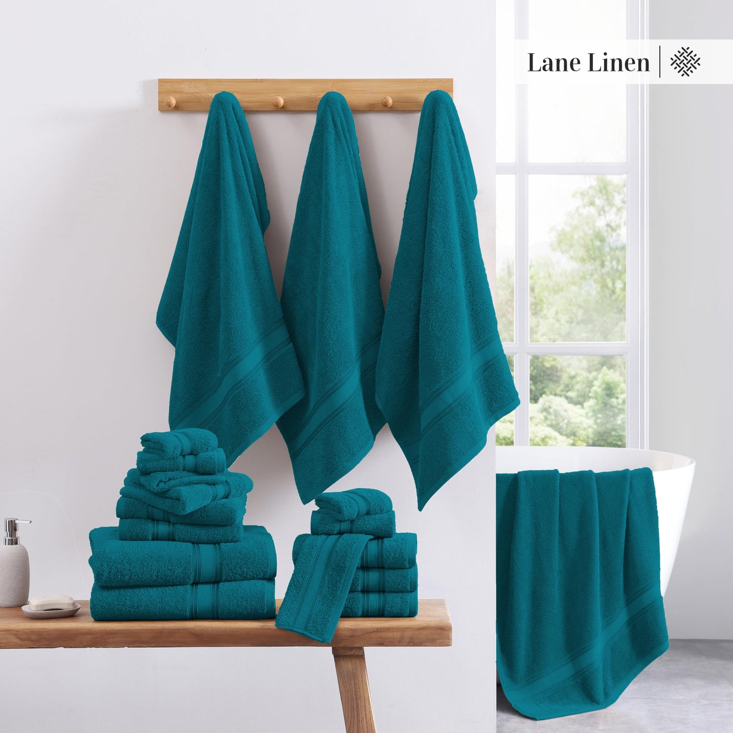 LANE LINEN Luxury Bath Towels Set - 6 Piece 100% CottonBathroom Zero Twist Shower Extra Absorbent Towel Super Soft 2 Hand Wash Cloths White