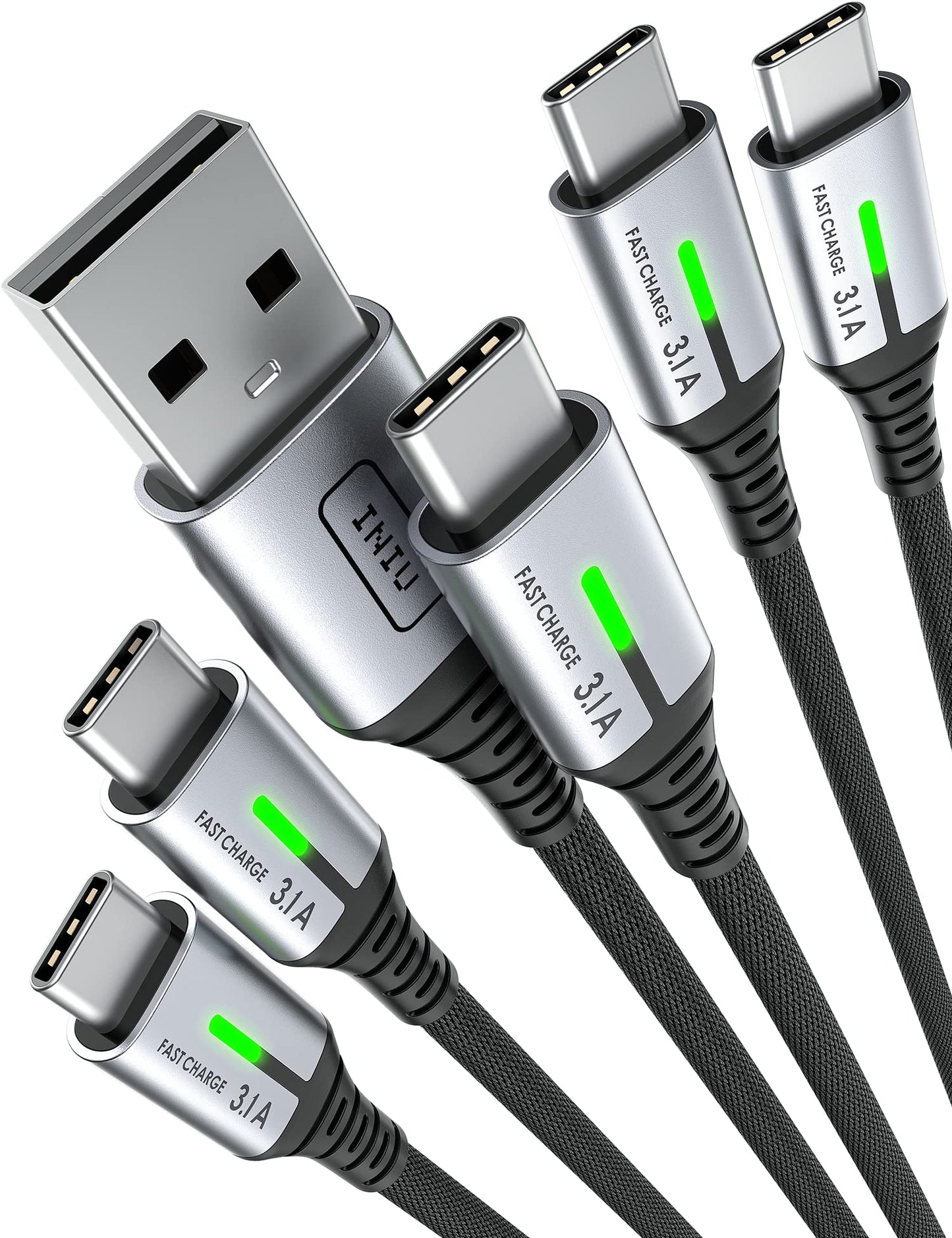 INIU USB C Cable, [3 Pack, 1.6+6.6+6.6ft] 3.1A QC3.0 Type C Cable Fast Charge, Nylon Braided USB A to USB C Cable for iPhone 16 15 Samsung S23 S22 Note 10 LG Google OnePlus Huawei Xiaomi etc