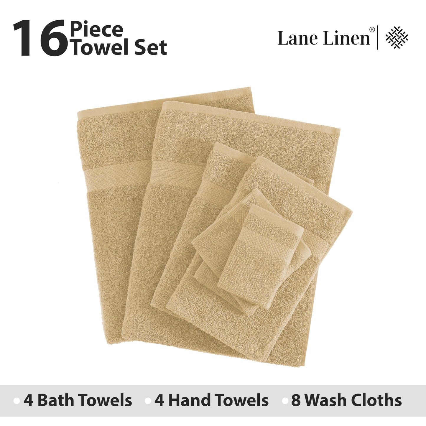 LANE LINEN 100% Cotton Bath Towels for Bathroom Set-Space Grey Bath Towel Set, 2 Luxury Bath Towels Extra Large, 4 Space Grey Hand Towels for Bathroom and 4 Washcloths Sets- 10 PC Bathroom Towels Set