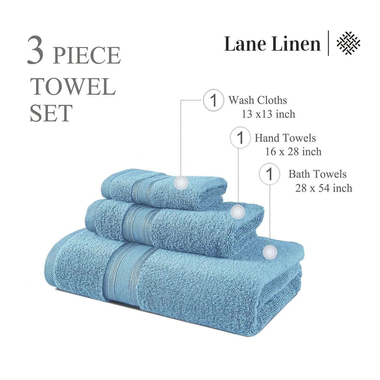 LANE LINEN Luxury Bath Towels Set - 6 Piece 100% CottonBathroom Zero Twist Shower Extra Absorbent Towel Super Soft 2 Hand Wash Cloths White