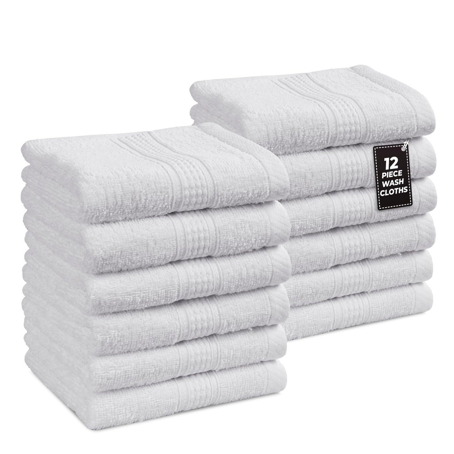 Premium 12 Pack Wash Cloths Set - 13x13 Inches, Highly Absorbent 100% Cotton Towels for Bathroom, Spa, Gym, Face - Grey