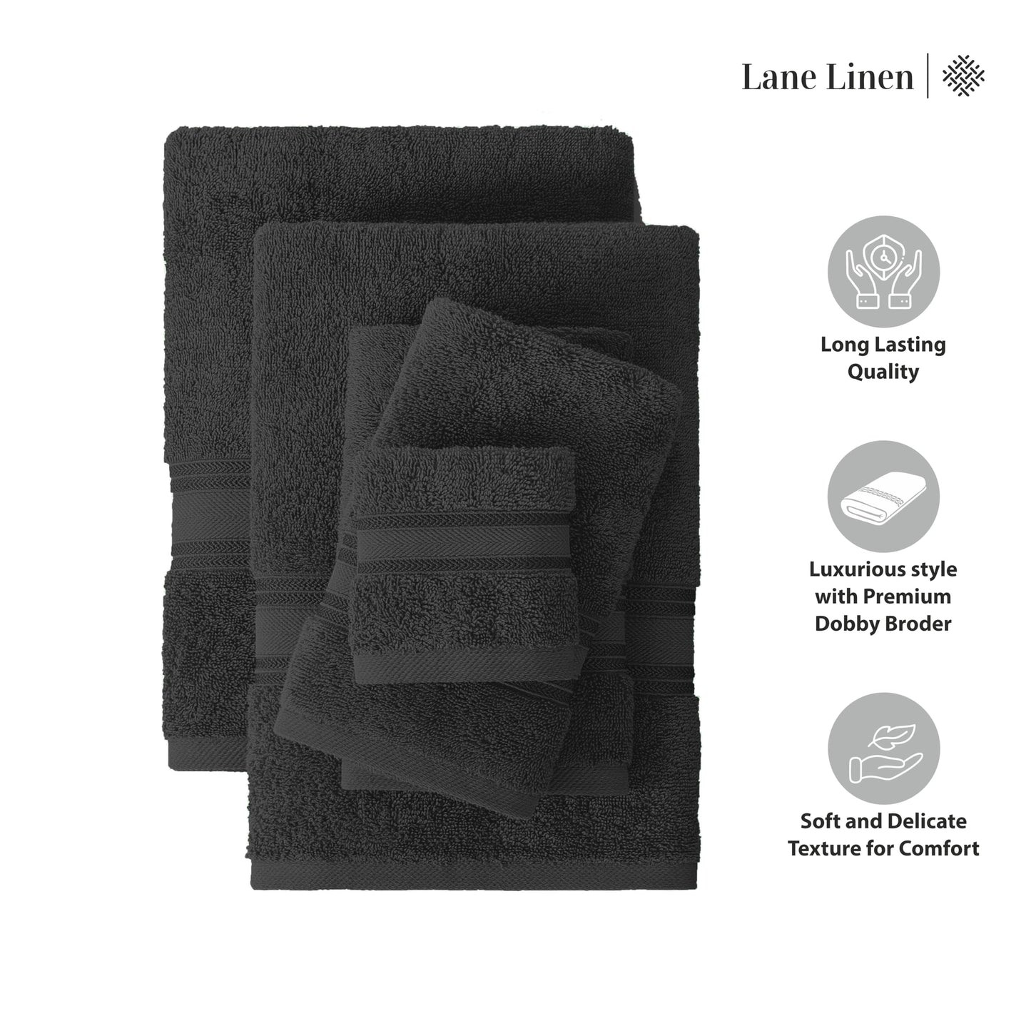 LANE LINEN Luxury Bath Towels Set - 6 Piece 100% CottonBathroom Zero Twist Shower Extra Absorbent Towel Super Soft 2 Hand Wash Cloths White