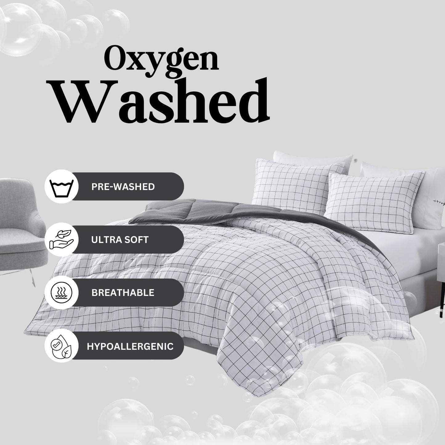 Comforter Set Queen Size - Goose Down Alternative – Washed Ultra-Soft - Premium All Season Warmth Bedding Set (Queen, French Blue)
