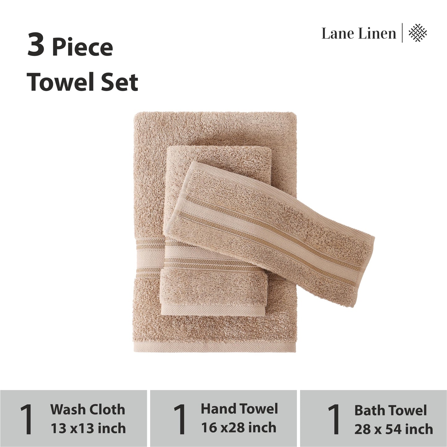 LANE LINEN Luxury Bath Towels Set - 6 Piece 100% CottonBathroom Zero Twist Shower Extra Absorbent Towel Super Soft 2 Hand Wash Cloths White