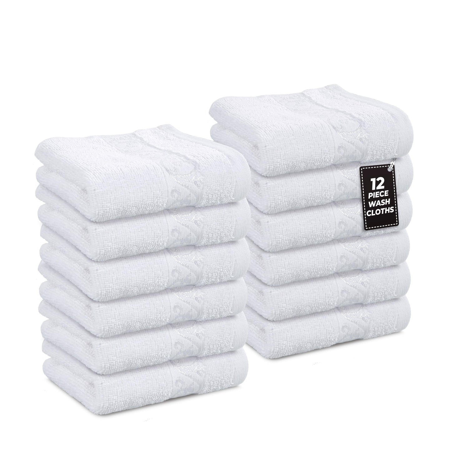 Premium 12 Pack Wash Cloths Set - 13x13 Inches, Highly Absorbent 100% Cotton Towels for Bathroom, Spa, Gym, Face - Grey