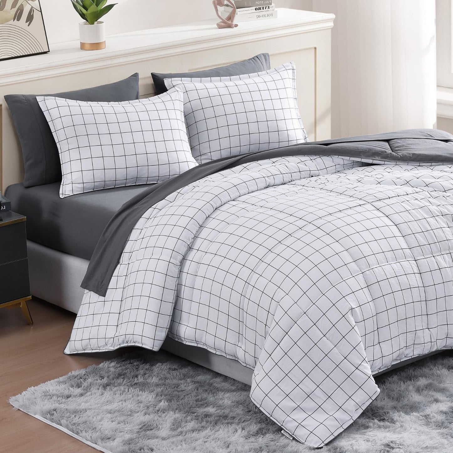 King Size Comforter Set Washed - 7 Pieces King Size Bed in A Bag, Bedding Sets with Comforters, Sheets, Pillowcases & Shams - Mineral