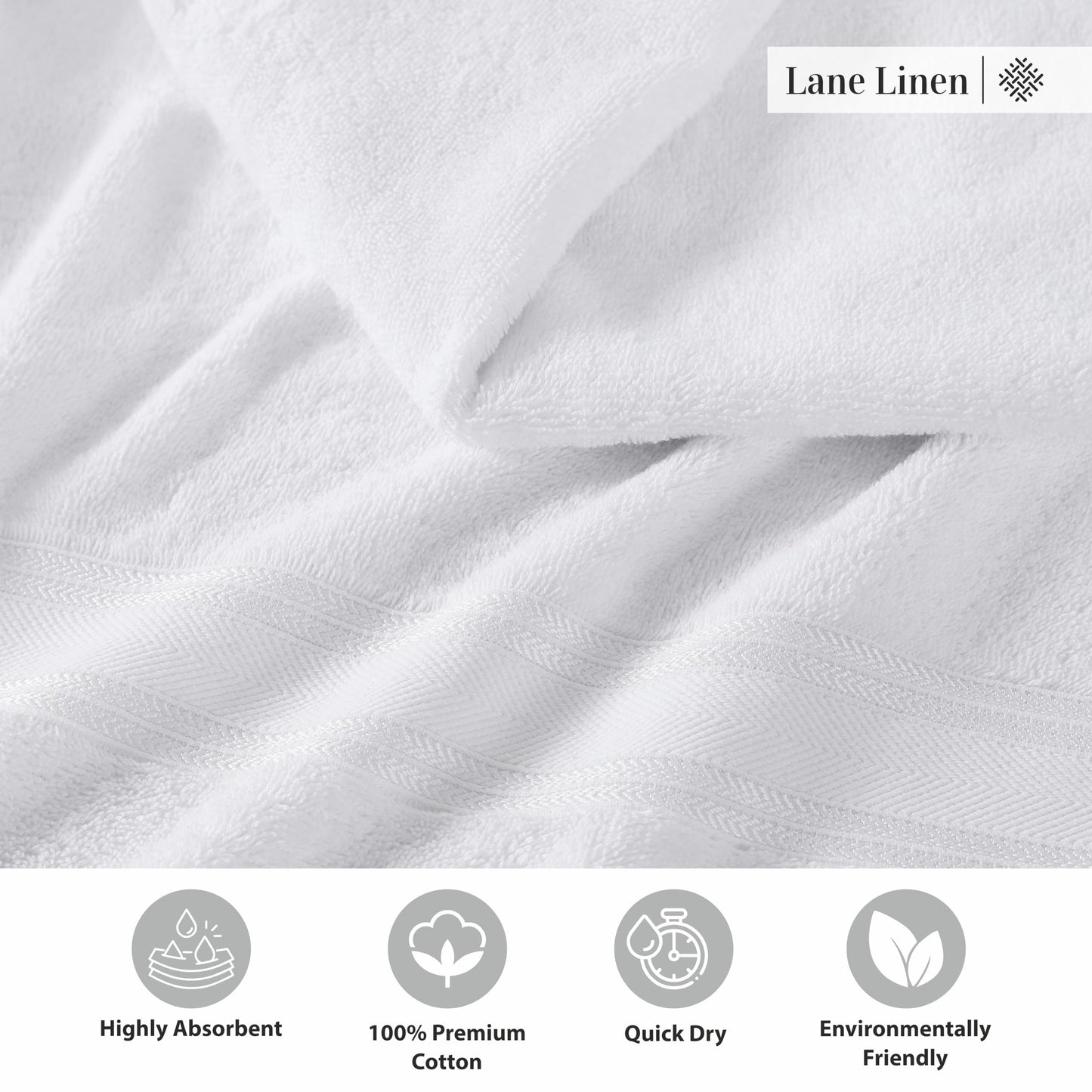 LANE LINEN Luxury Bath Towels Set - 6 Piece 100% CottonBathroom Zero Twist Shower Extra Absorbent Towel Super Soft 2 Hand Wash Cloths White