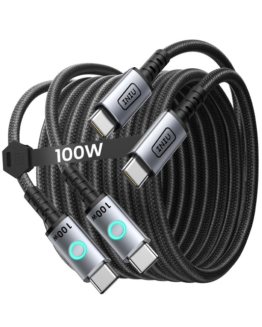 INIU USB C to USB C Cable, (6.6ft, 2-Pack) 100W USB C to C Fast Charging Cable, Braided Type C Charger Cable USB C Cord for iPhone 15 Pro Max Samsung Galaxy S21 S10 S9 Note 10 iPad Kindle etc.