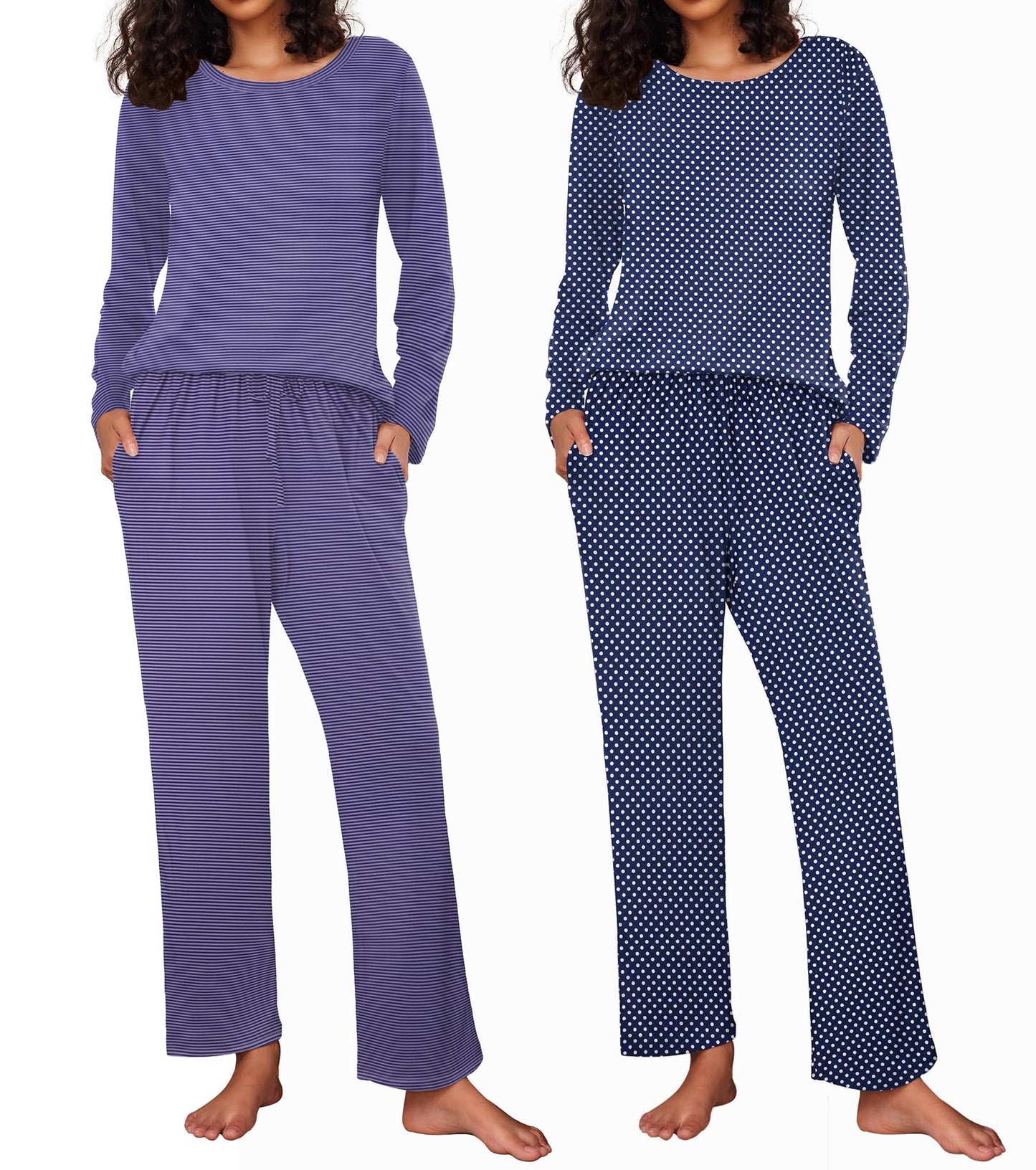 Ekouaer 2 Pack Women's Pajama Set Soft Long Sleeve Sleepwear Loungewear Pjs Sets with Pockets