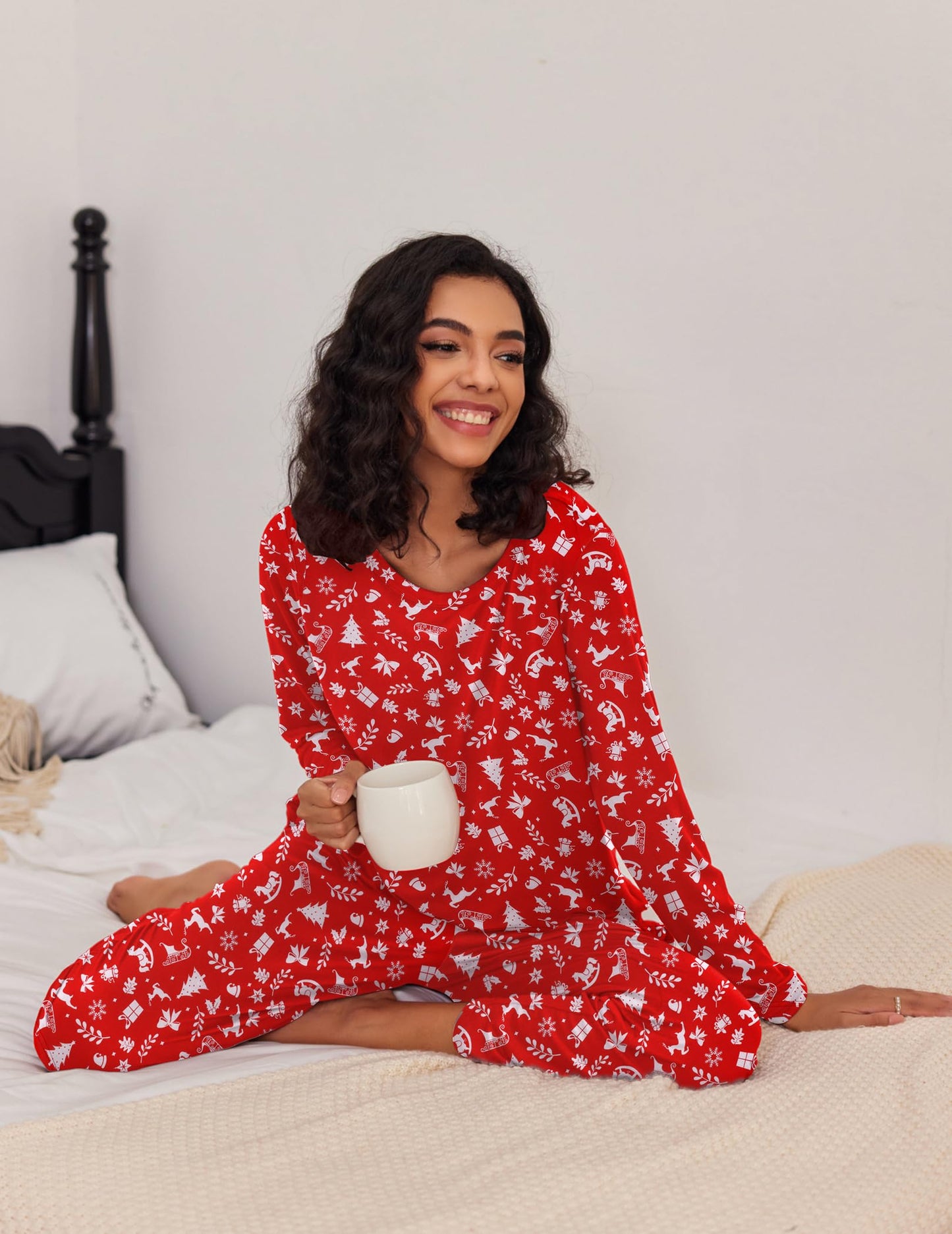 Ekouaer 2 Pack Women's Pajama Set Soft Long Sleeve Sleepwear Loungewear Pjs Sets with Pockets