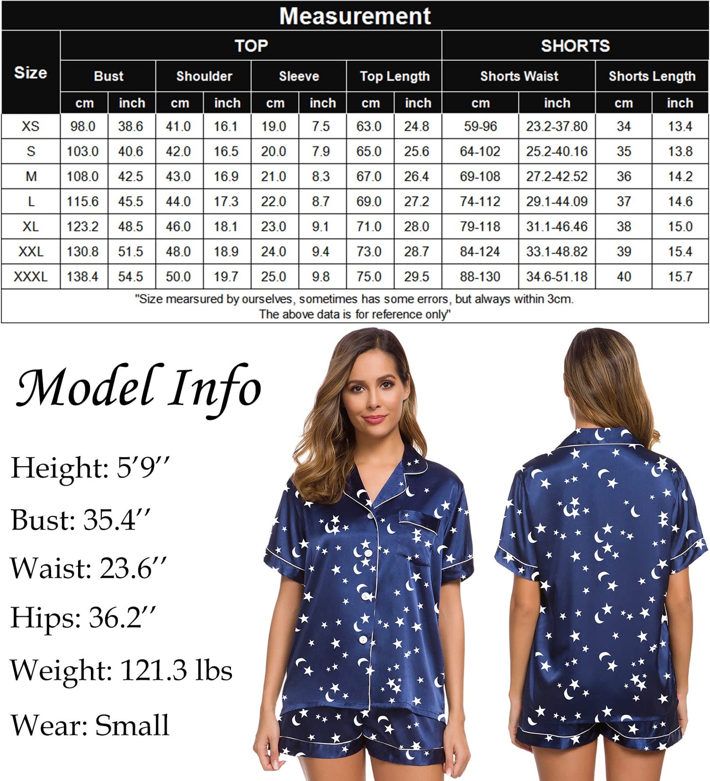 SWOMOG Womens Silk Satin Pajamas Set Short Sleeve Button Down Sleepwear Loungewear 2 Pcs Pj Sets
