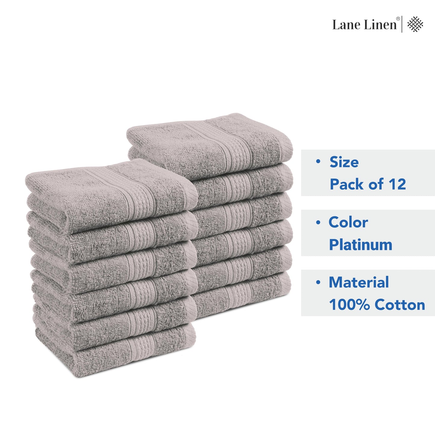 Premium 12 Pack Wash Cloths Set - 13x13 Inches, Highly Absorbent 100% Cotton Towels for Bathroom, Spa, Gym, Face - Grey