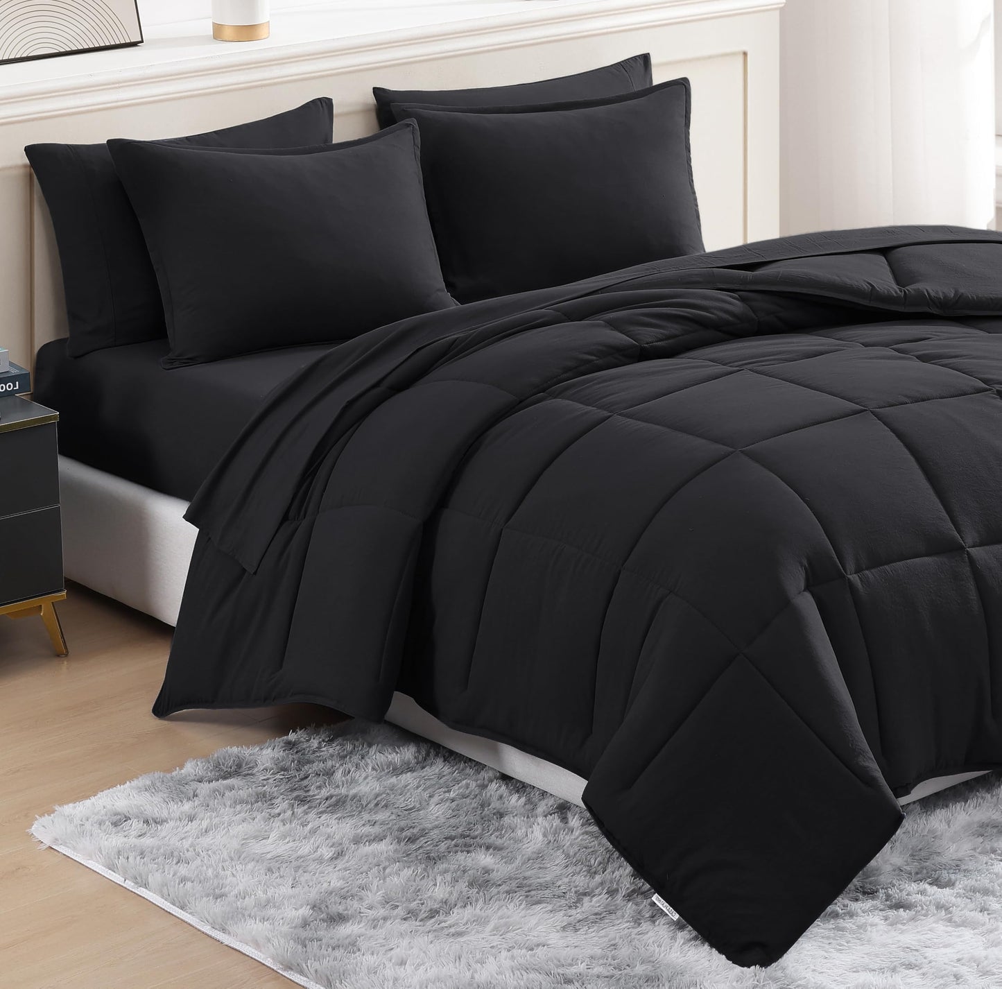 King Size Comforter Set Washed - 7 Pieces King Size Bed in A Bag, Bedding Sets with Comforters, Sheets, Pillowcases & Shams - Mineral