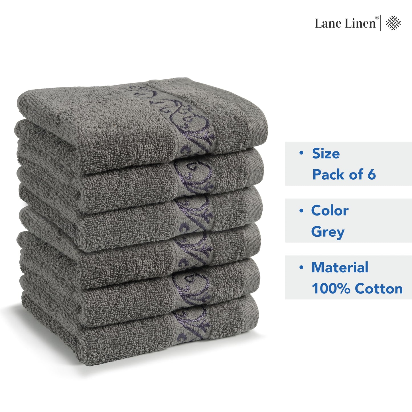 Premium 12 Pack Wash Cloths Set - 13x13 Inches, Highly Absorbent 100% Cotton Towels for Bathroom, Spa, Gym, Face - Grey