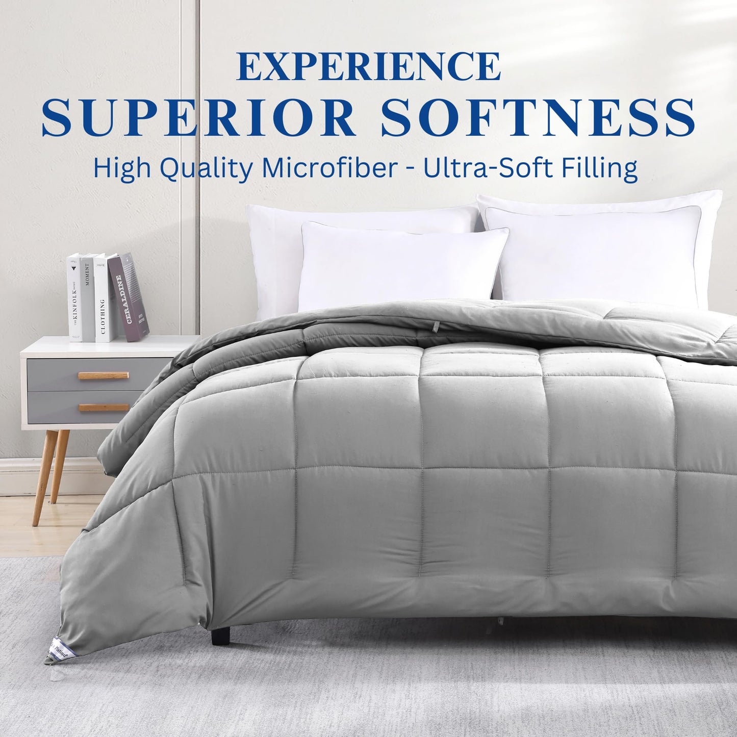 Comforter Queen Size Down Alternative Microfiber Quilted Solid Comforter/Duvet Insert - Ultra Soft Hypoallergenic Bedding - Medium Warmth for All Seasons Queen Comforter - White