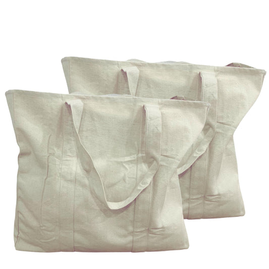 Reusable Grocery Bags 2 Pack Durable Cotton Canvas Heavy Duty Tote Bag with Reinforced Bottom Multi Purpose Tote