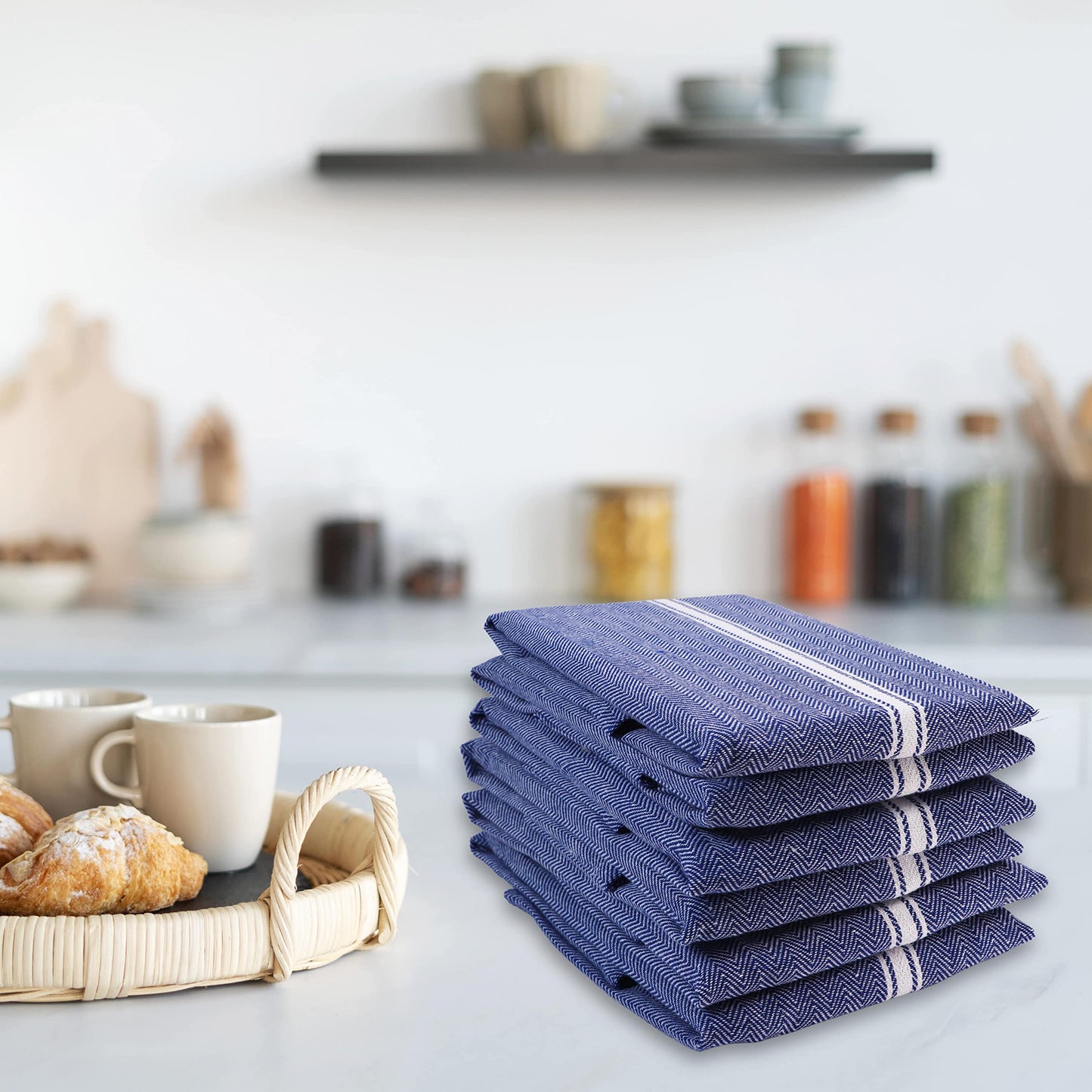 Kitchen Towel Set - 100% Cotton Kitchen Towels, Reusable Dish Cloths, Grey Dish Towels for Kitchen, Soft Absorbent Tea Towels, Durable Kitchen Hand Towels, 14” x 25” Kitchen Dish Towels - 6 Pack