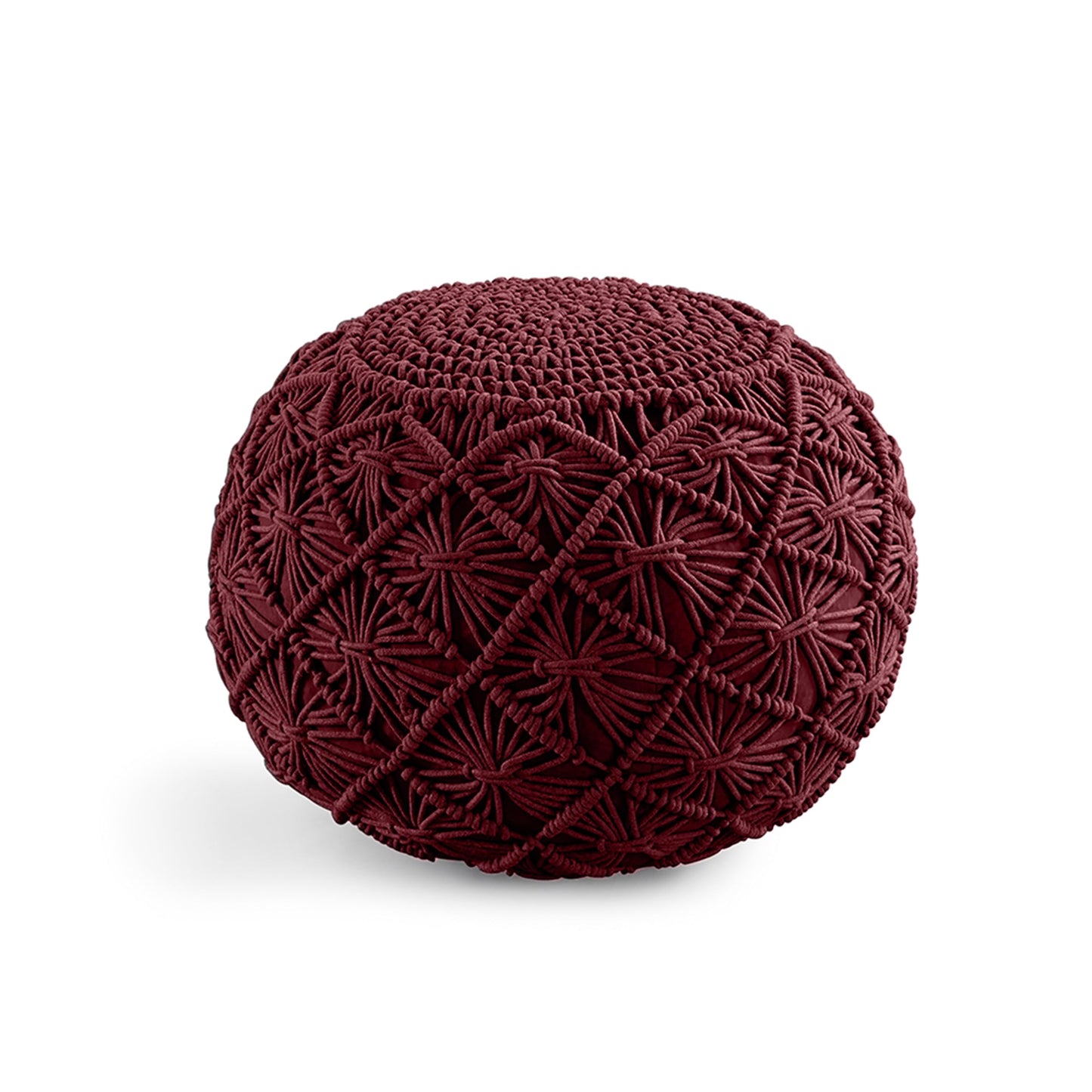 LANE LINEN Hand Knitted Cable Style Dori Pouf - Wine, Floor Ottoman - 100% Cotton Braid Cord - Handmade & Hand Stitched - Truly one of a Kind Seating - 20 Diameter x 14 Height