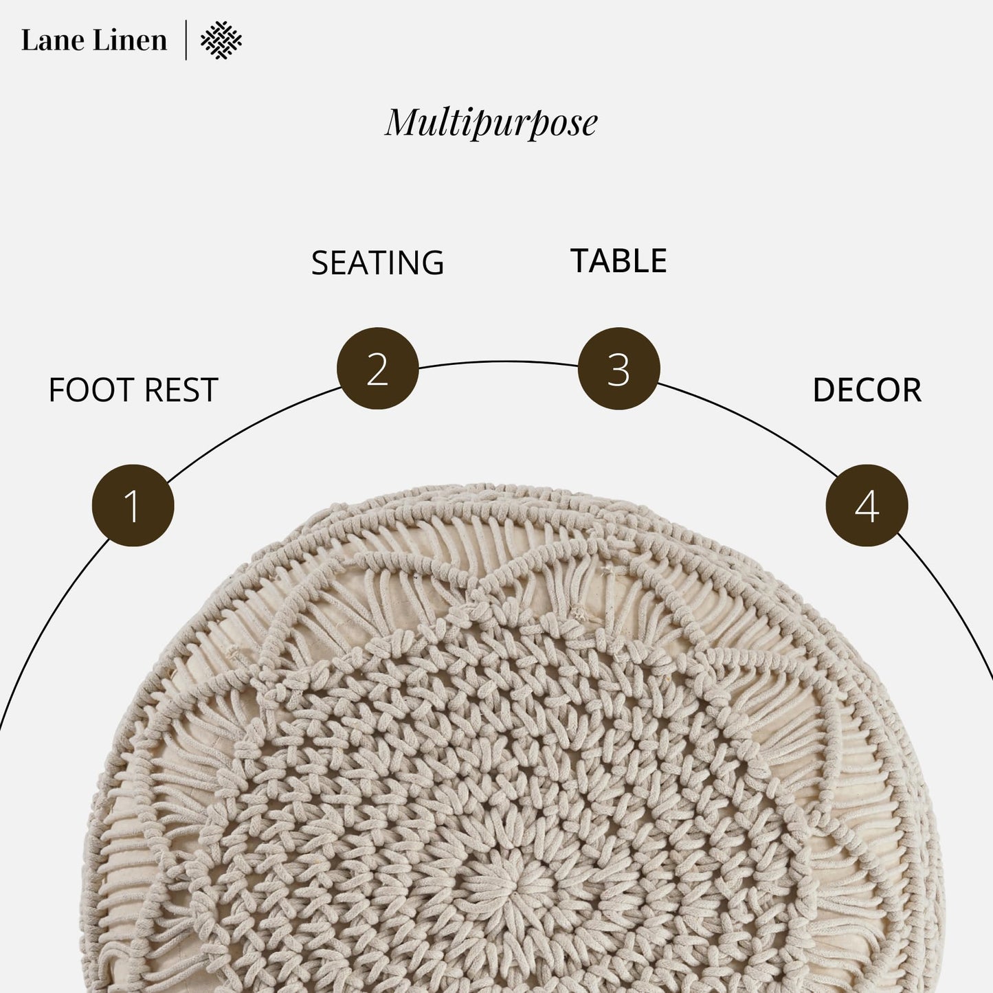 LANE LINEN Hand Knitted Cable Style Dori Pouf - Wine, Floor Ottoman - 100% Cotton Braid Cord - Handmade & Hand Stitched - Truly one of a Kind Seating - 20 Diameter x 14 Height