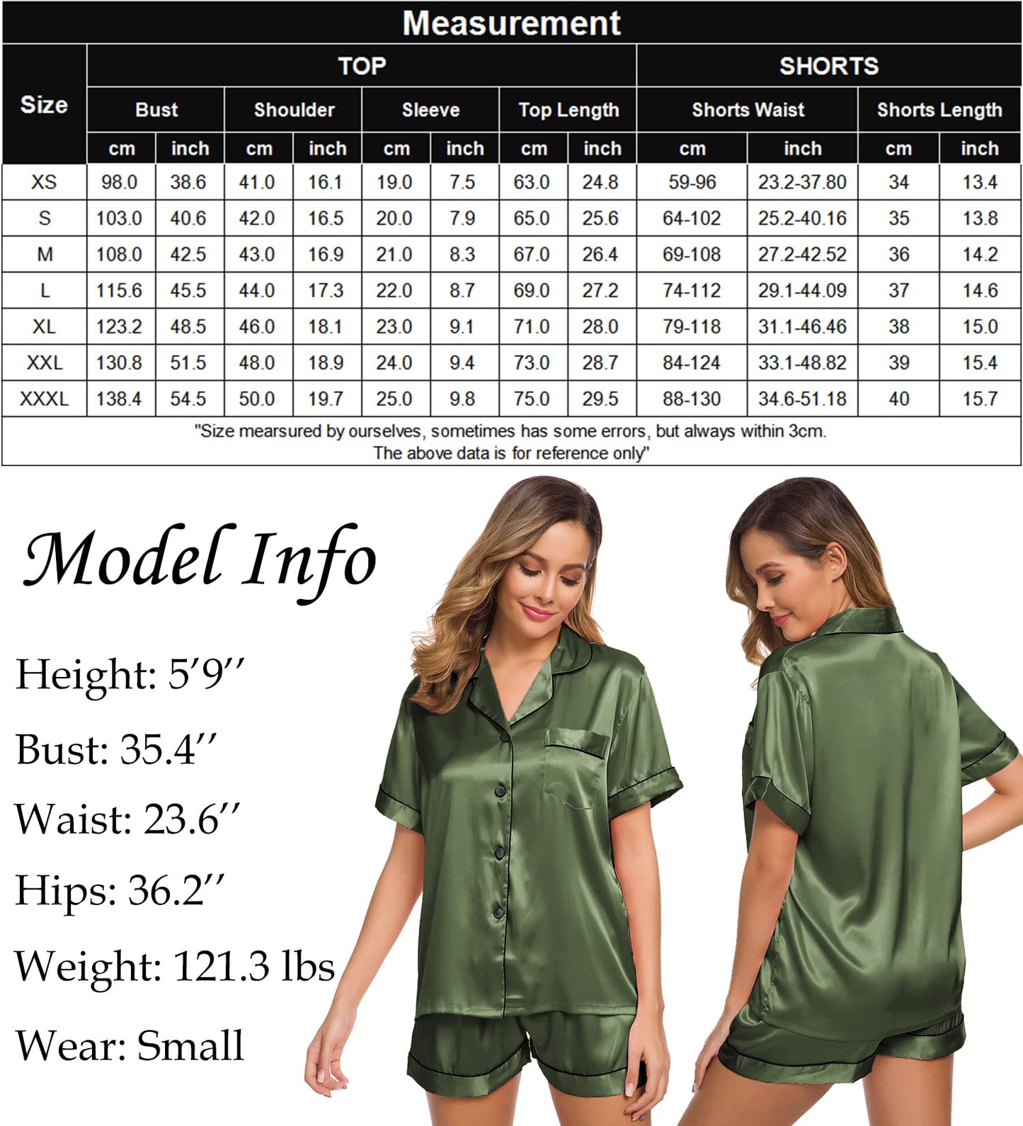 SWOMOG Womens Silk Satin Pajamas Set Short Sleeve Button Down Sleepwear Loungewear 2 Pcs Pj Sets