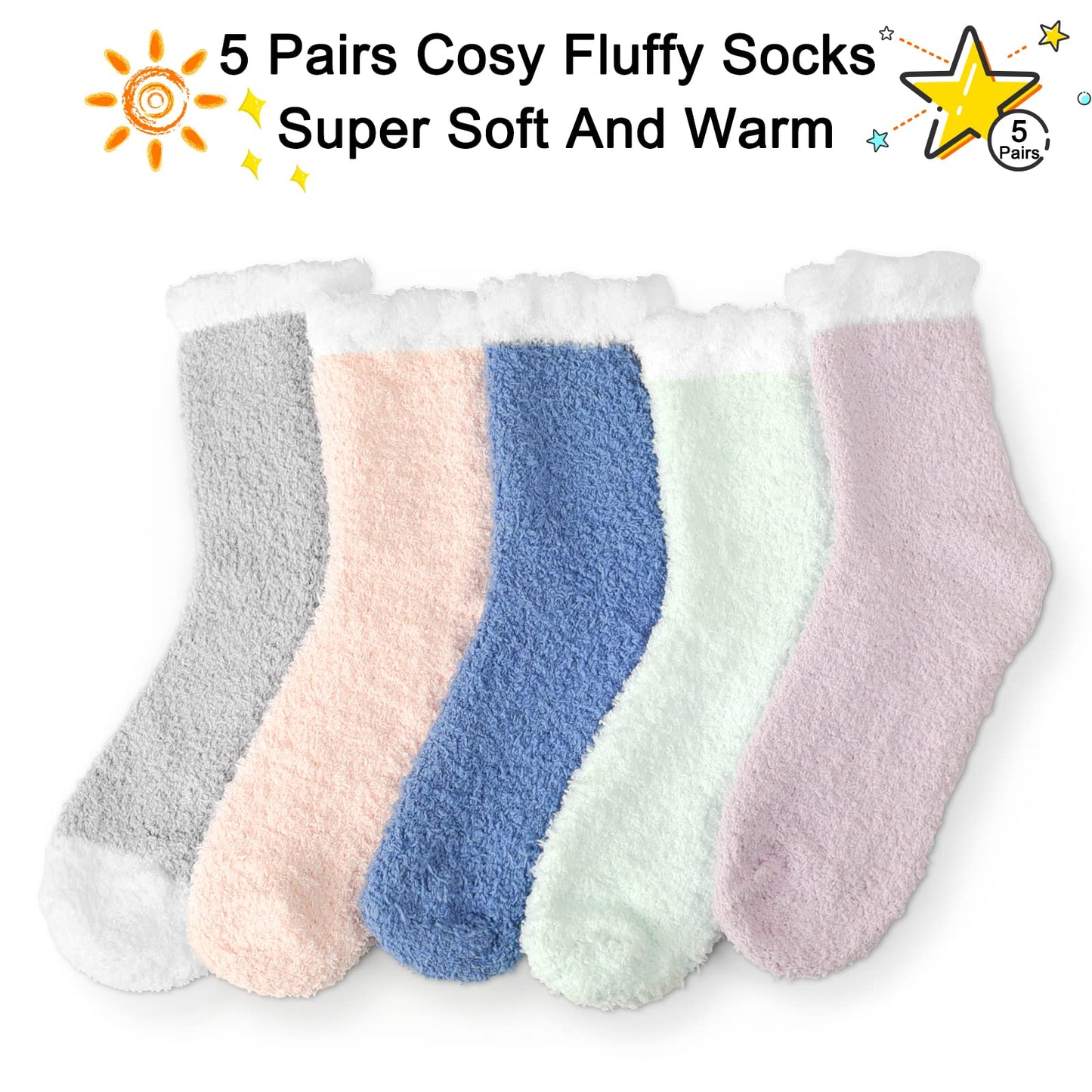 VoJoPi Fuzzy Socks for Women, Size 5-10, 5 Pairs Warm Fluffy Winter Bed Socks Cozy Sleeping Socks, Gifts Christmas Socks