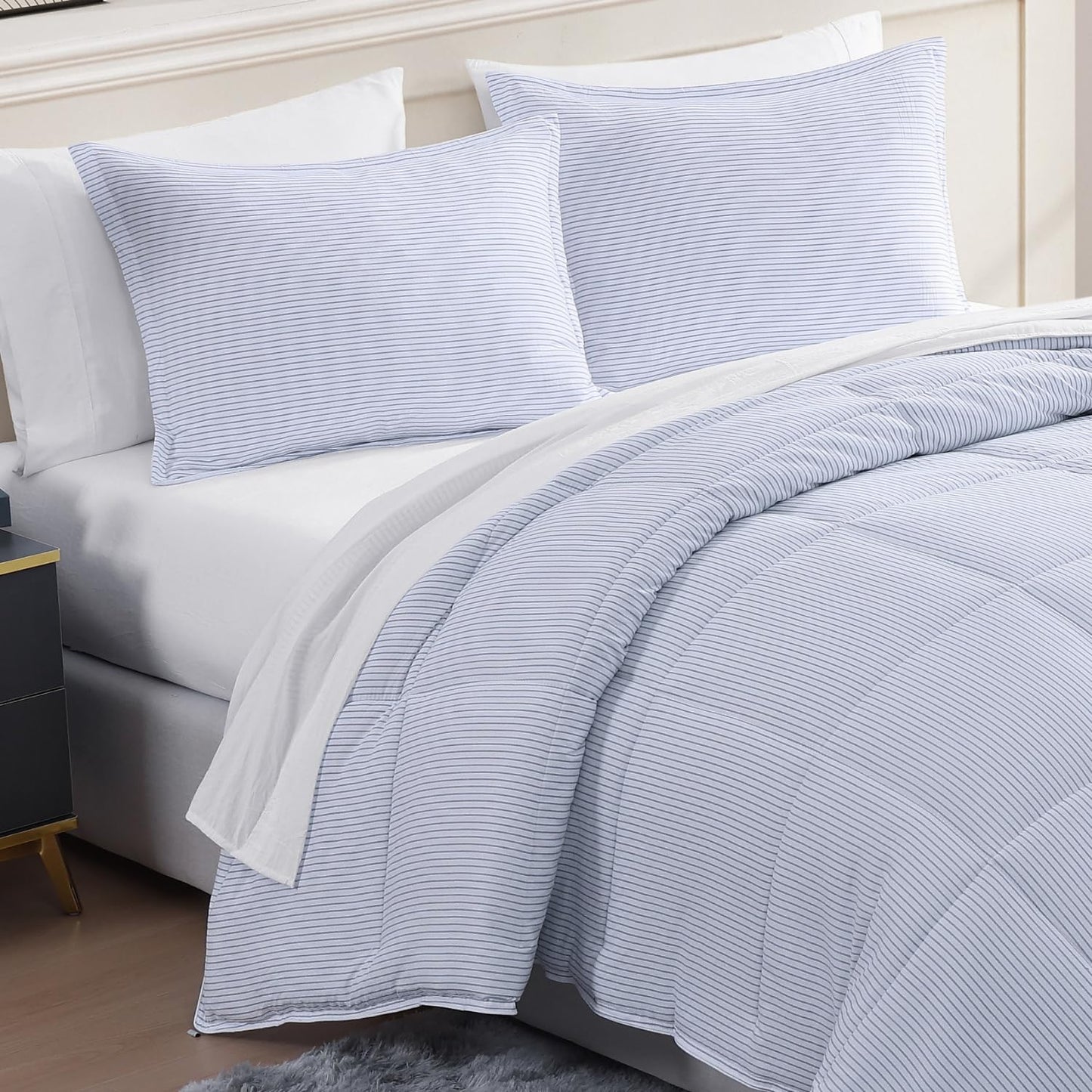 King Size Comforter Set Washed - 7 Pieces King Size Bed in A Bag, Bedding Sets with Comforters, Sheets, Pillowcases & Shams - Mineral